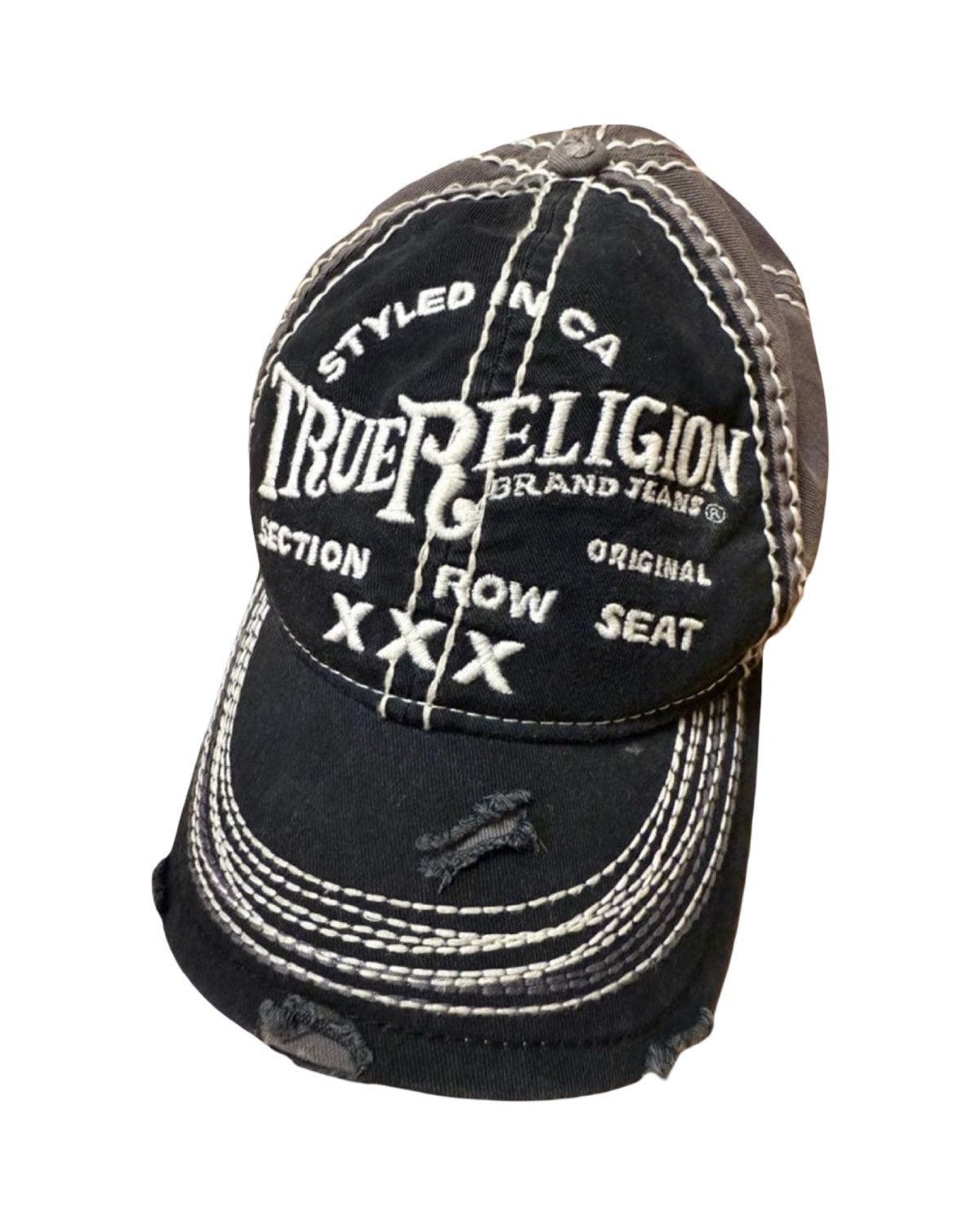 True Religion Distressed Sashiko Stitched Base Ball Cap Size ONE SIZE - 1 Thumbnail