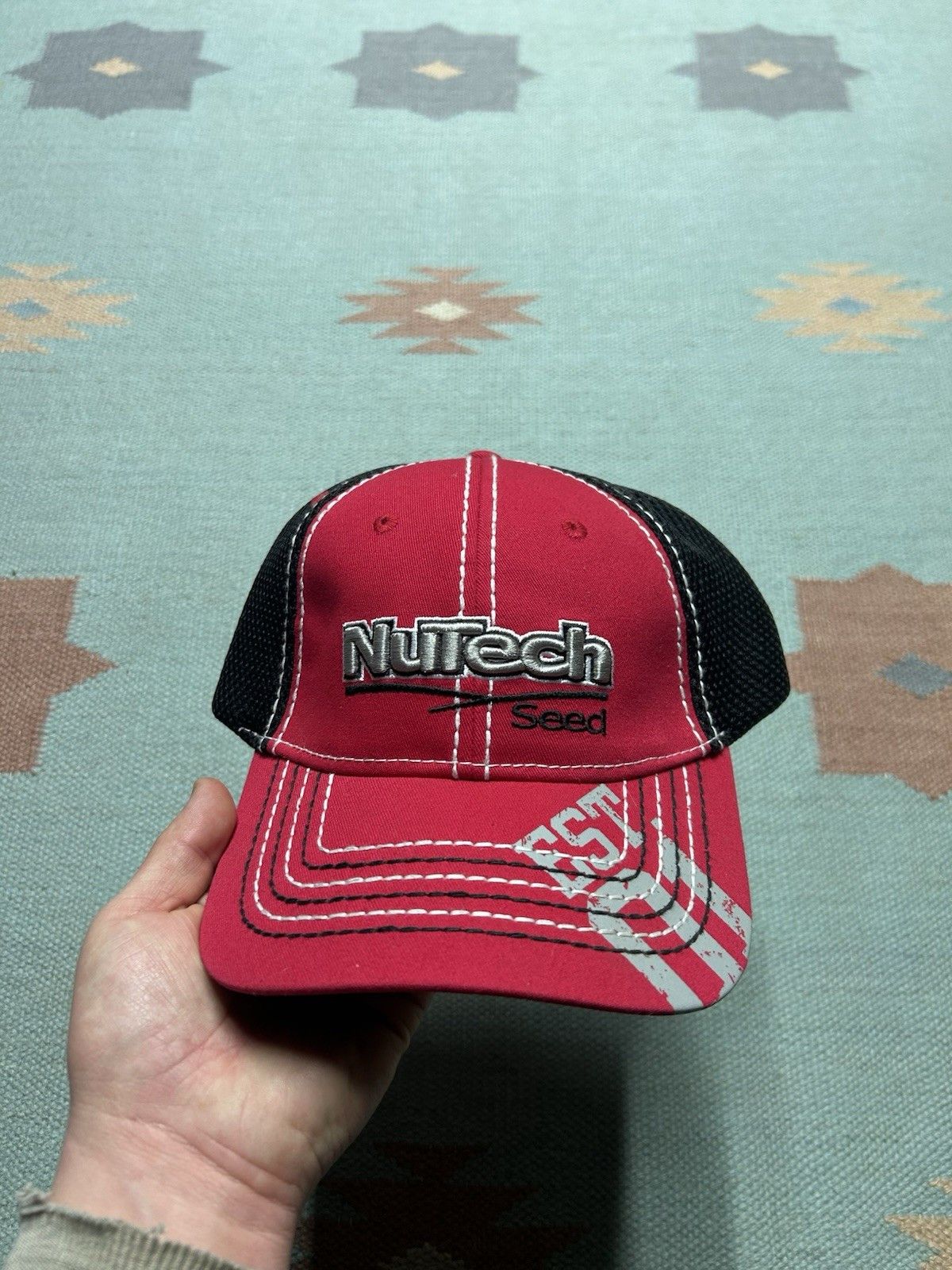 Vintage NuTech seeds trucker hat mesh farm feed red black NOS Size ONE SIZE - 2 Thumbnail