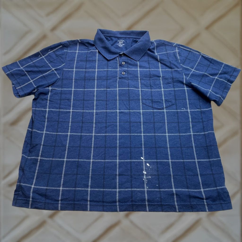 George George Polo Shirt Mens 2XL 2XL Blue Check Short Sleeve Polo Cotton Golf Rugby Casual Shirt Mens Size US XXL / EU 58 / 5 - 1 Thumbnail