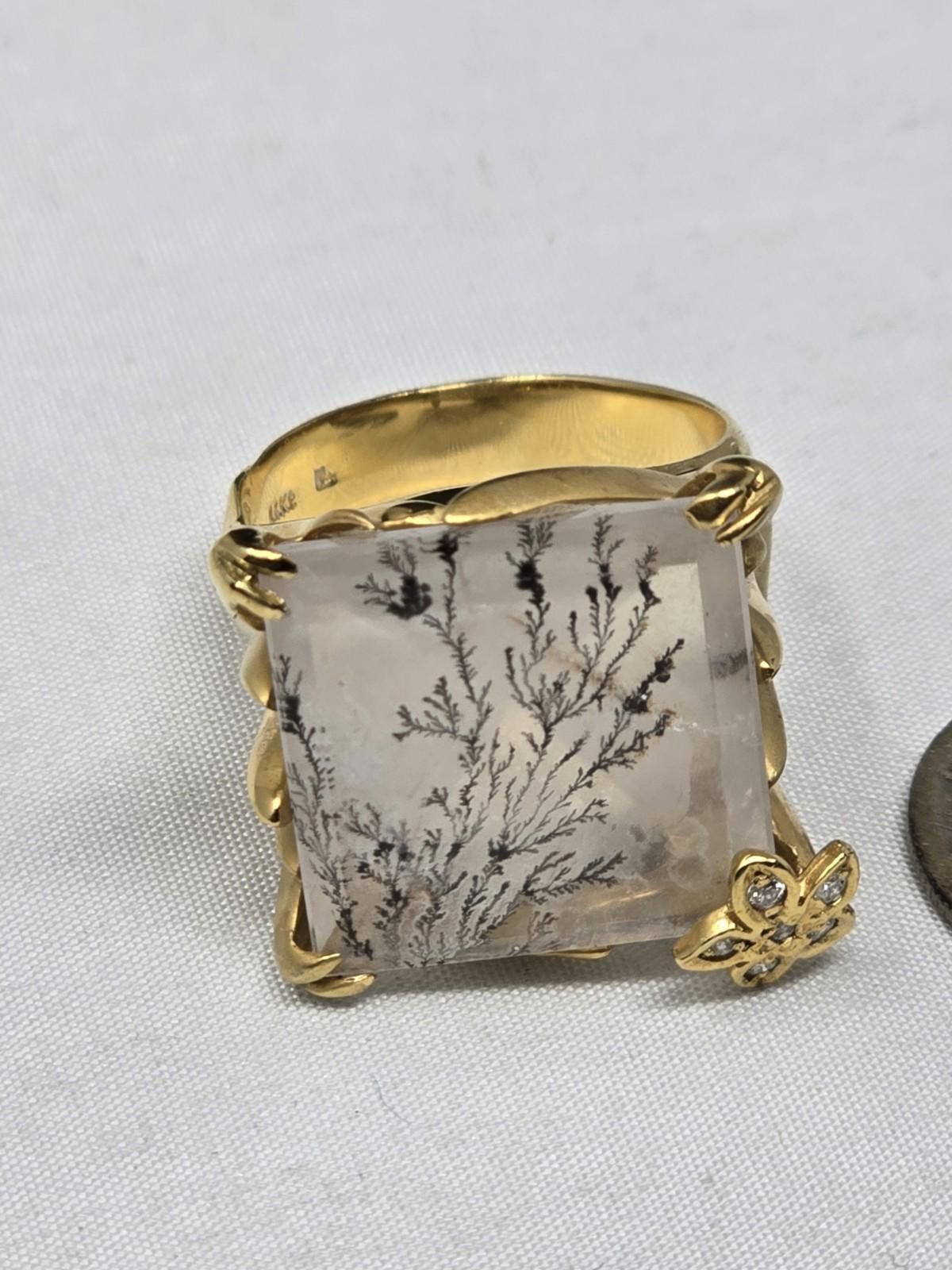 The Unbranded Brand Heavy 14k Gold Dendritic Quartz & Diamond Statement Ring 7 Size ONE SIZE - 1 Thumbnail