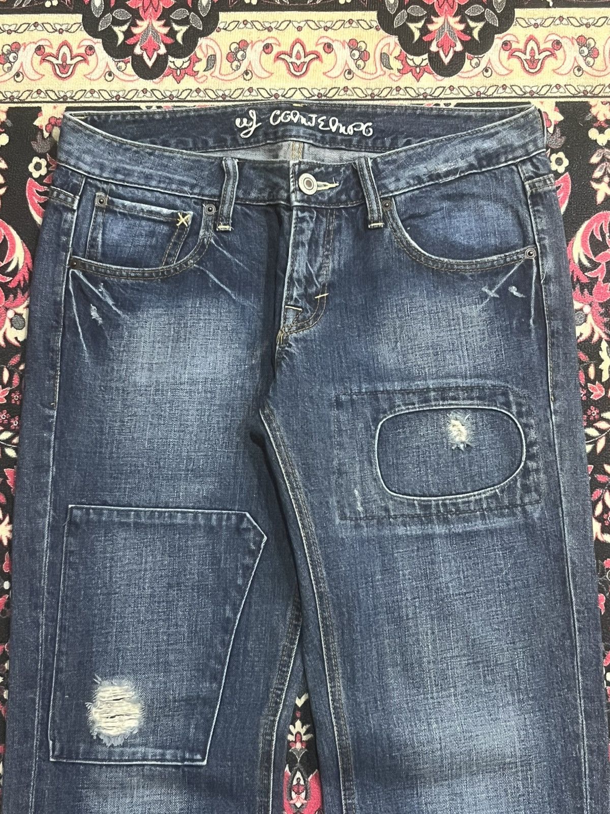 Japanese Brand Japanese Brand Blue Washed Distressed Patches Straight Jeans Size US 32 / EU 48 - 4 Thumbnail