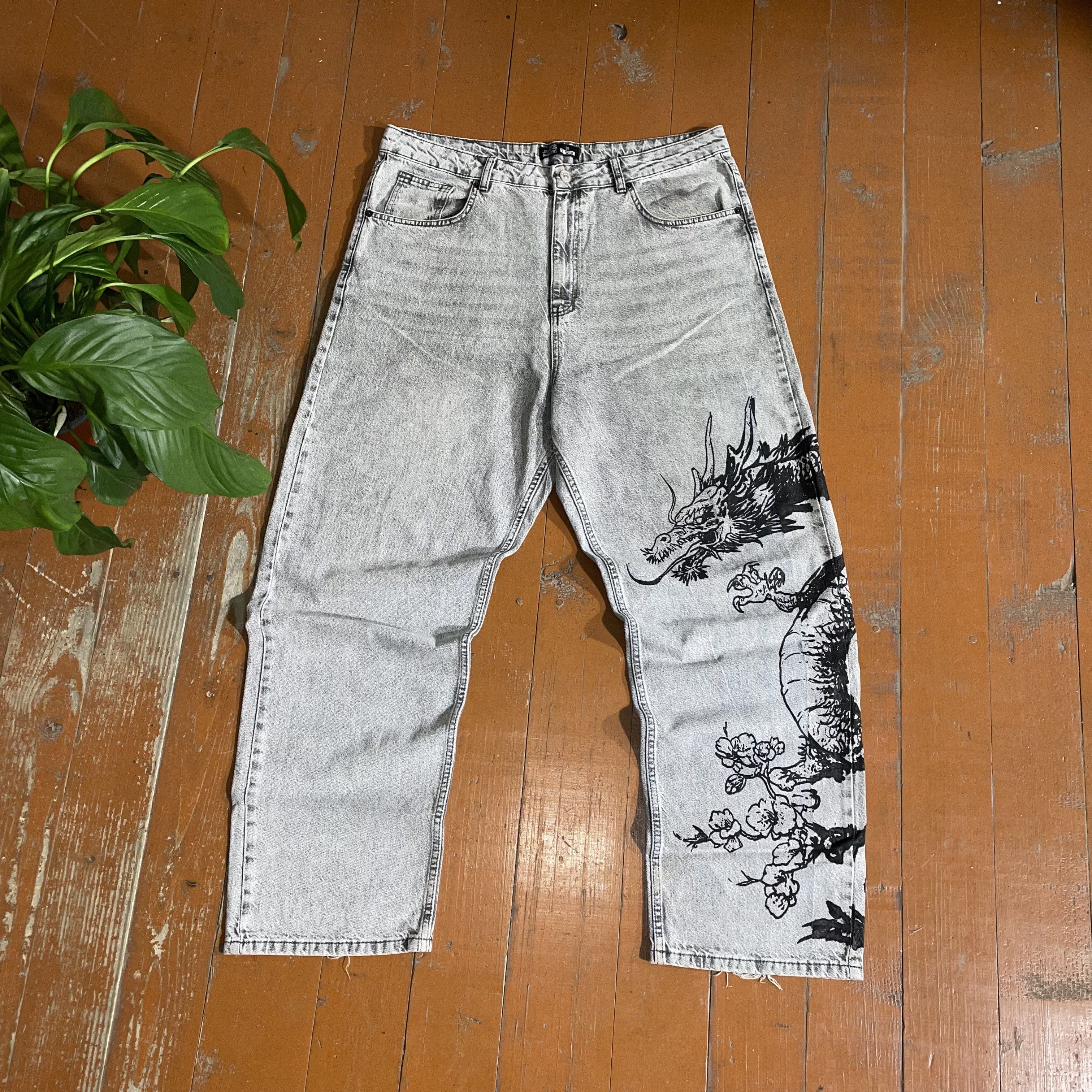 Other Custom pants baggy fit art Dragon distressed alt rare Size US 36 / EU 52 - 1 Thumbnail