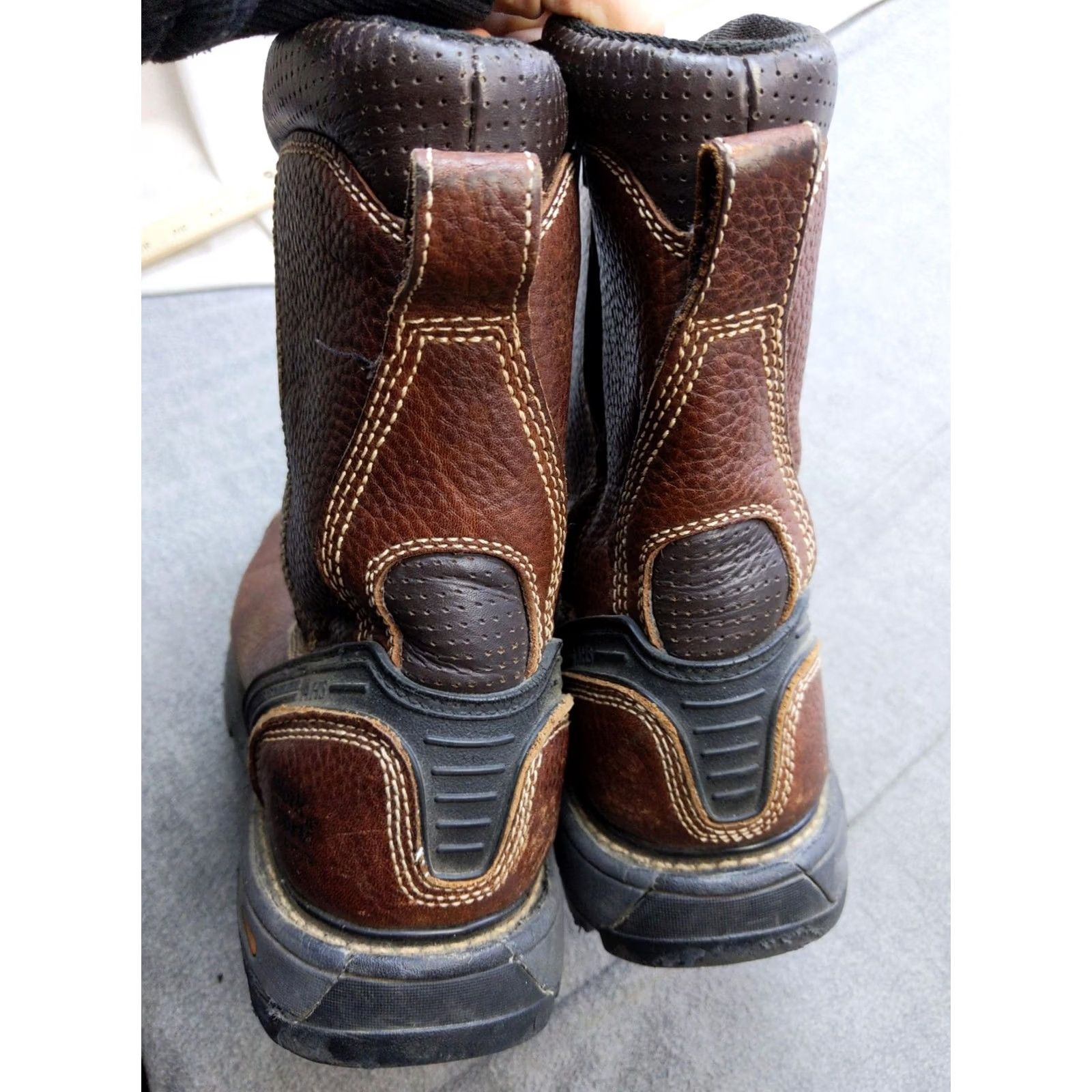 Vintage Work n' Sport Work Boots Mens 9W / Womens 11W Brown Leather Composite Toe Safety Boots Women's Mens 9 11 Brown Leather Non-Metallic EH ASTM F2413-11 Size US 9 / IT 39 - 5 Thumbnail