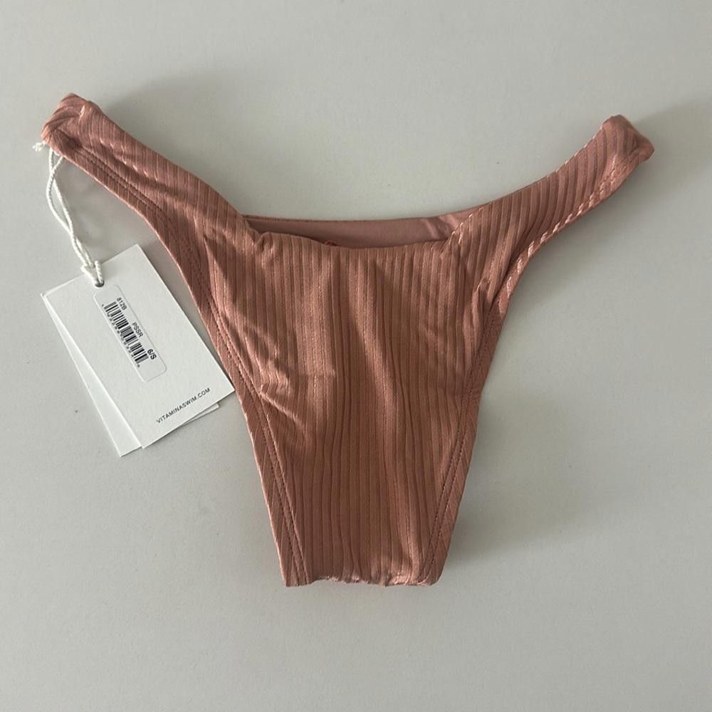 Designer Vitamin A Midori Cheeky Bikini Bottom Pink Sands Rib Small Size ONE SIZE - 4 Thumbnail
