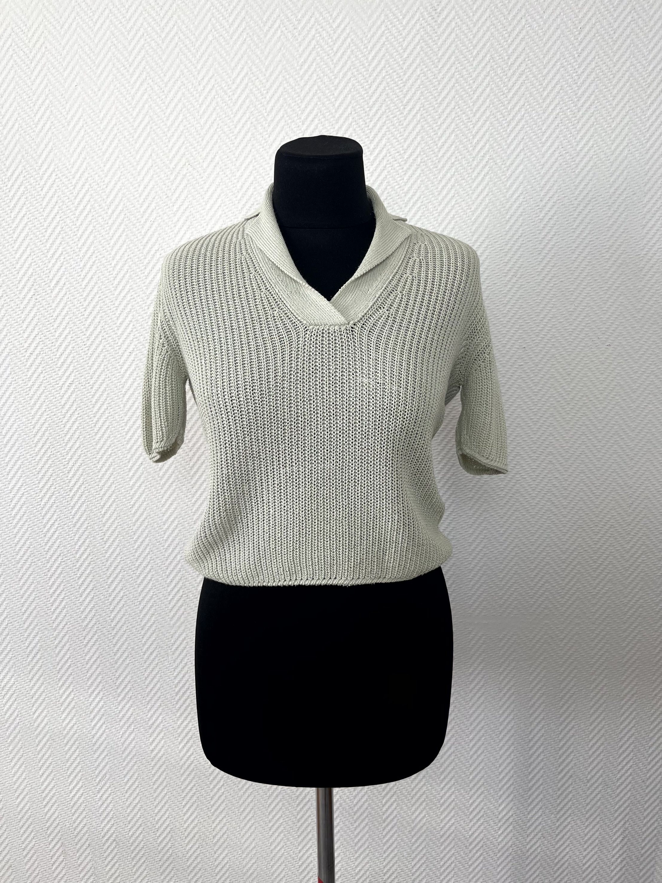 Marella Marella Tricot Knit Polo Top Gray T-Shirt V Neck Size S Size S / US 4 / IT 40 - 10 Thumbnail