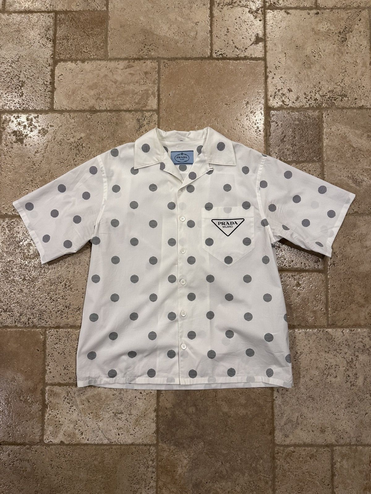 Prada Prada Polka-Dot White Triangle Logo Bowling Button Up Shirt Size US M / EU 48-50 / 2 - 18 Thumbnail