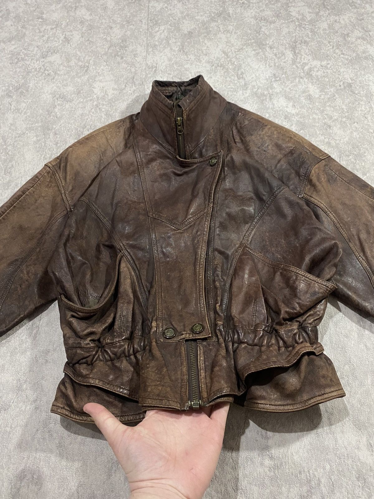 Le Grande Bleu (L.G.B.) Vintage Distressed Leather Jacket LGB If Six Was Nine Style Size M / US 6-8 / IT 42-44 - 3 Thumbnail