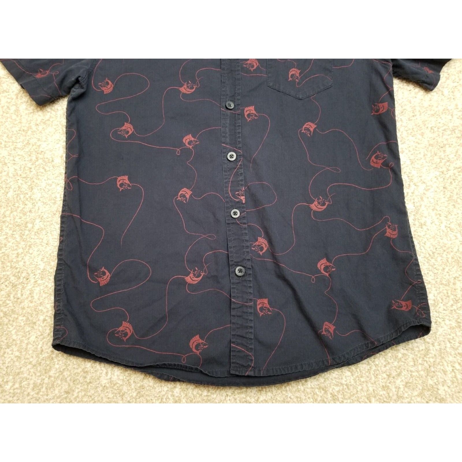 Vintage Retrofit Shirt Mens Small Blue Saltwater Fishing Print Short Sleeve 100% Cotton Shirt Casual With Pockets UV Protection Size US S / EU 44-46 / 1 - 3 Thumbnail