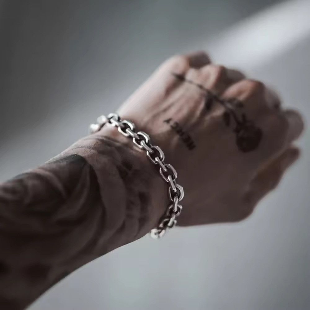 Jewelry 7 mm width + 19 cm Chunky Thick Link Chain Bracelet Size ONE SIZE - 1 Thumbnail