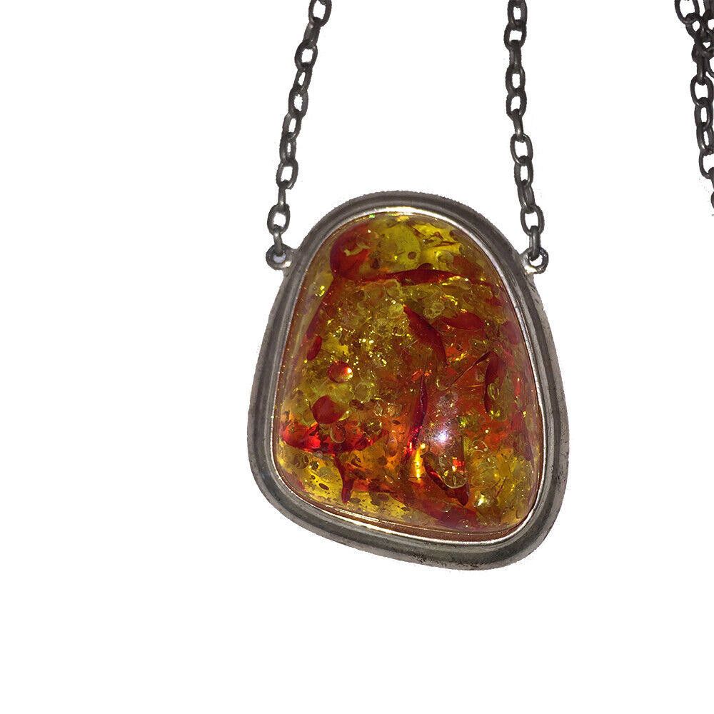 Designer Simulated Baltic Amber Silver Tone Nugget Necklace Size ONE SIZE - 2 Thumbnail