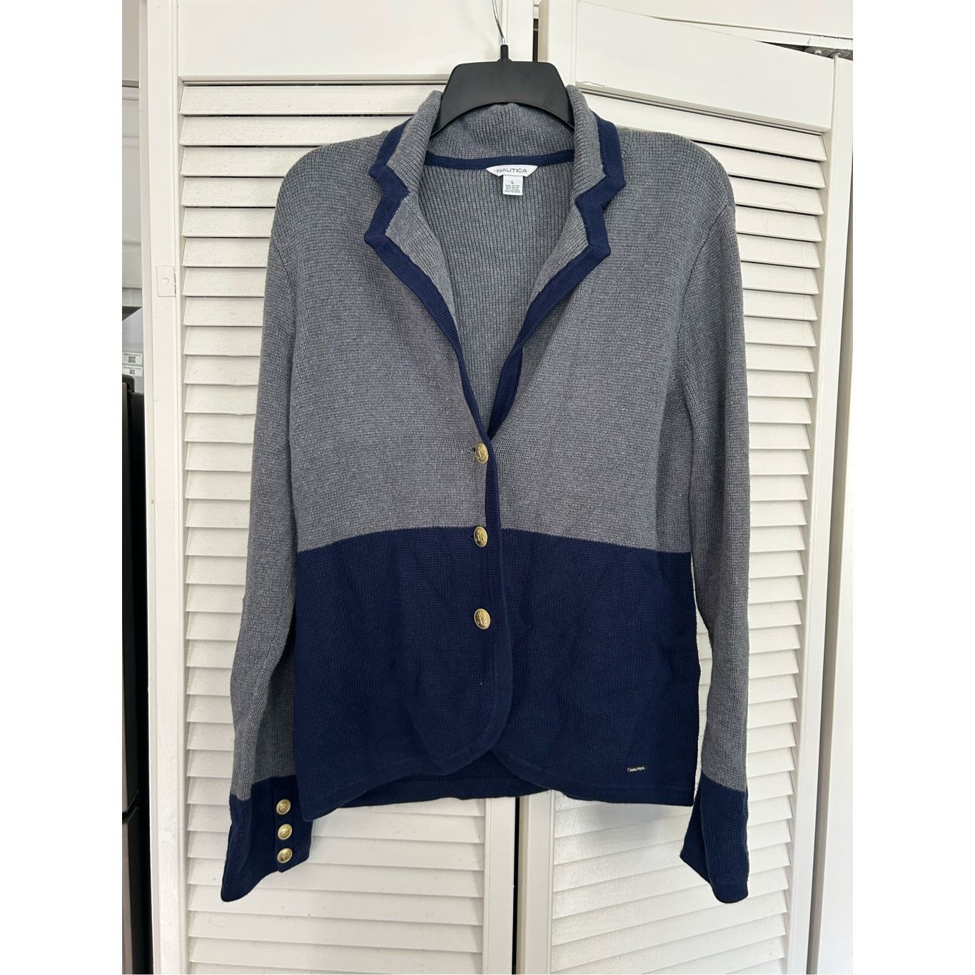Nautica Nautica Navy Gray Colorblock Sweater Jacket Cardigan Gold Bu Size L / US 10 / IT 46 - 1 Thumbnail