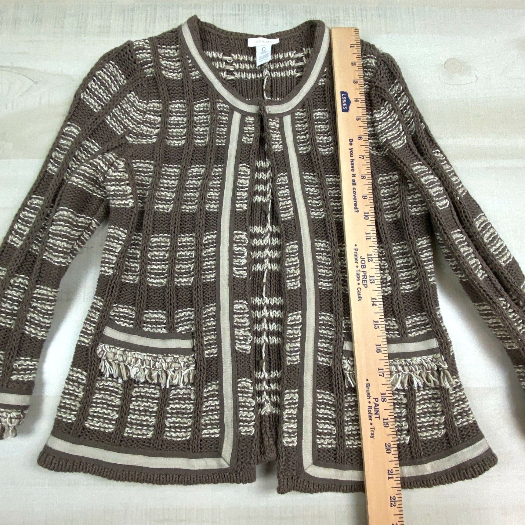 Vintage Chico's Womens Brown Striped Cable Knit Cardigan Sweater Size 0 Size S / US 4 / IT 40 - 7 Thumbnail