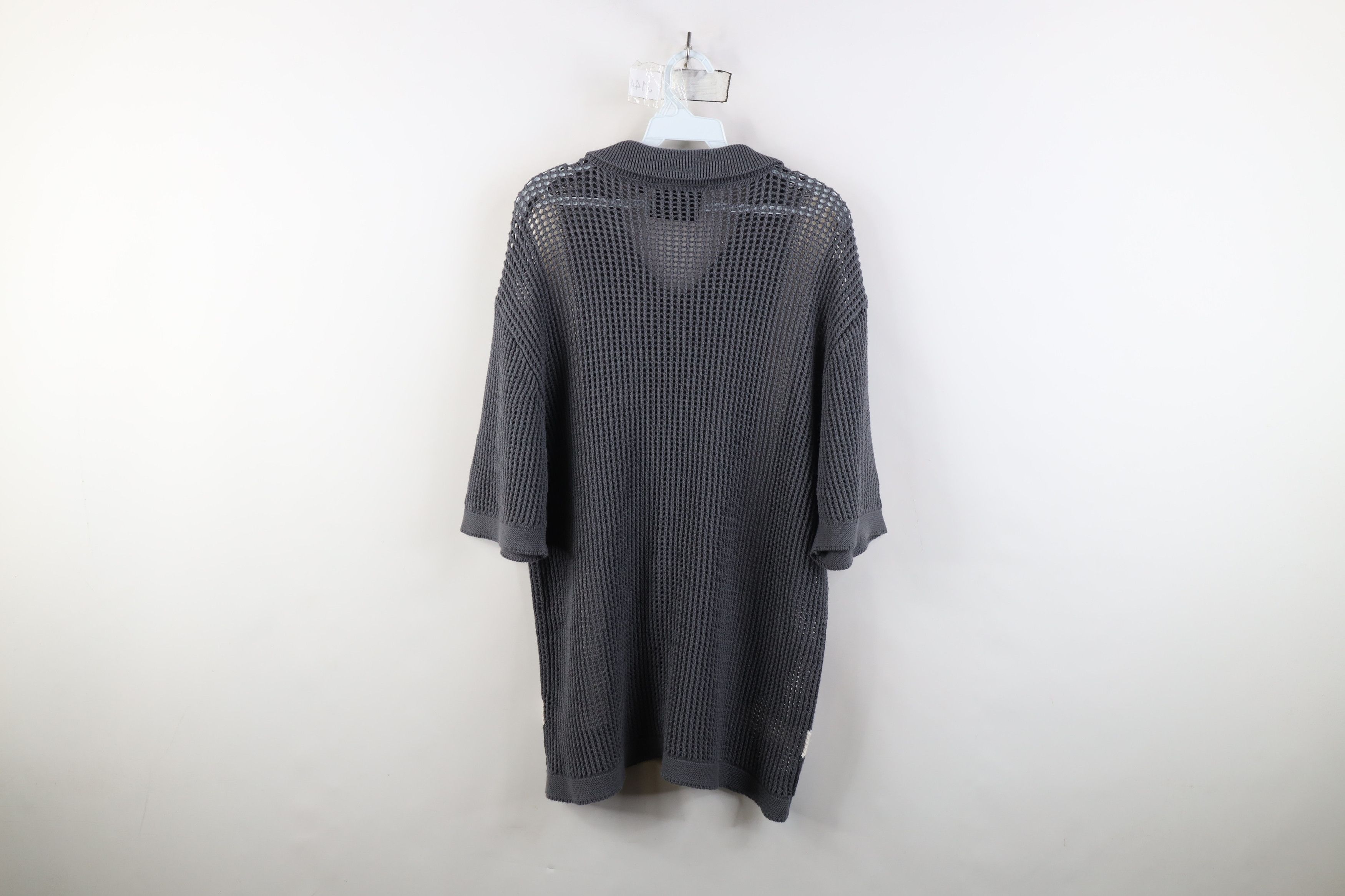 Vintage Vintage Y2K Rockabilly Mesh Knit Collared Button Shirt Gray Size US L / EU 52-54 / 3 - 11 Thumbnail
