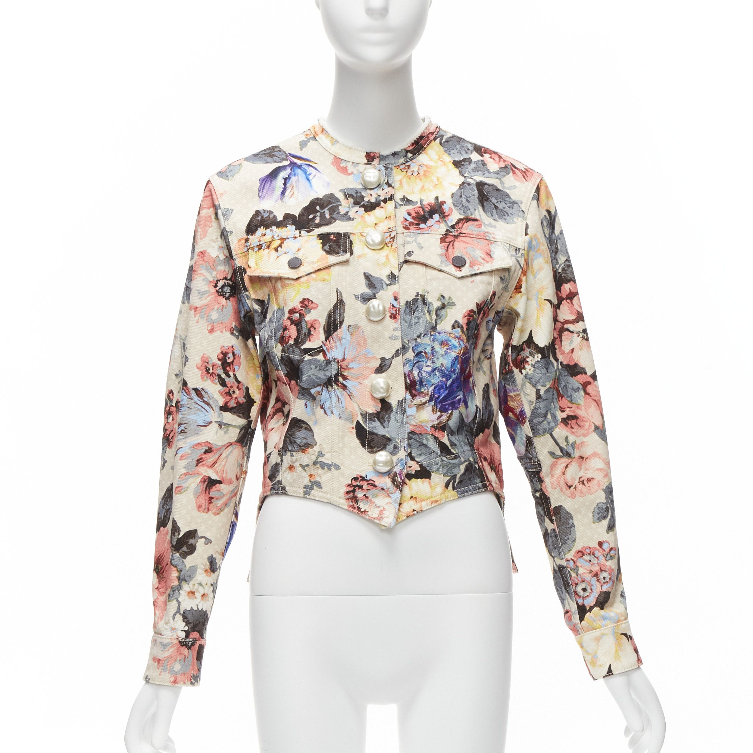 Louis Vuitton LOUIS VUITTON 2022 Runway Vintage Flower LV monogram pearl button cropped tailcoat jacket FR34 XS Size XS / US 0-2 / IT 36-38 - 1 Thumbnail