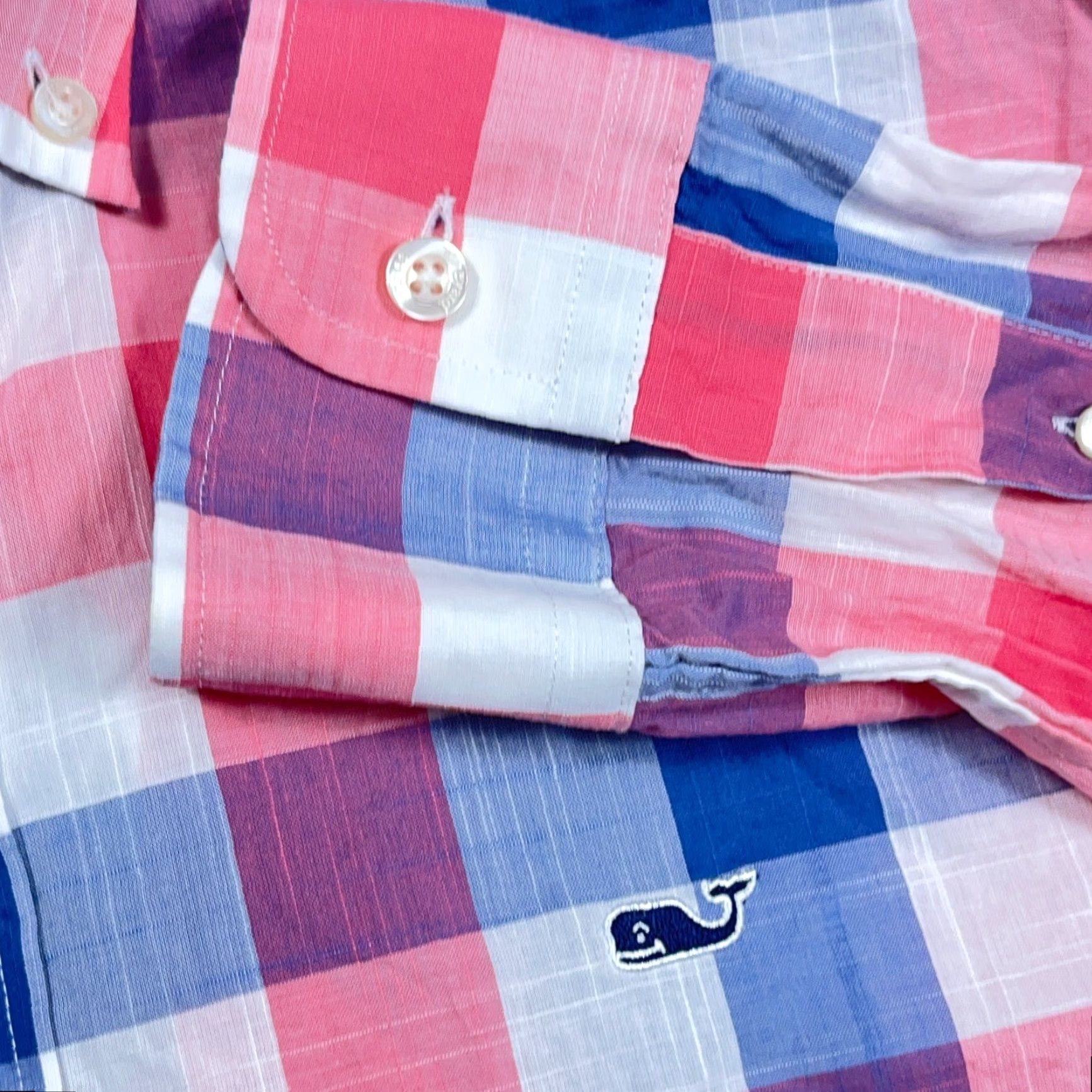 Vineyard Vines Vineyard Vines Shirt Men M Pink Blue Slim Fit Button-Up Plaid Check Poplin Size US M / EU 48-50 / 2 - 4 Thumbnail