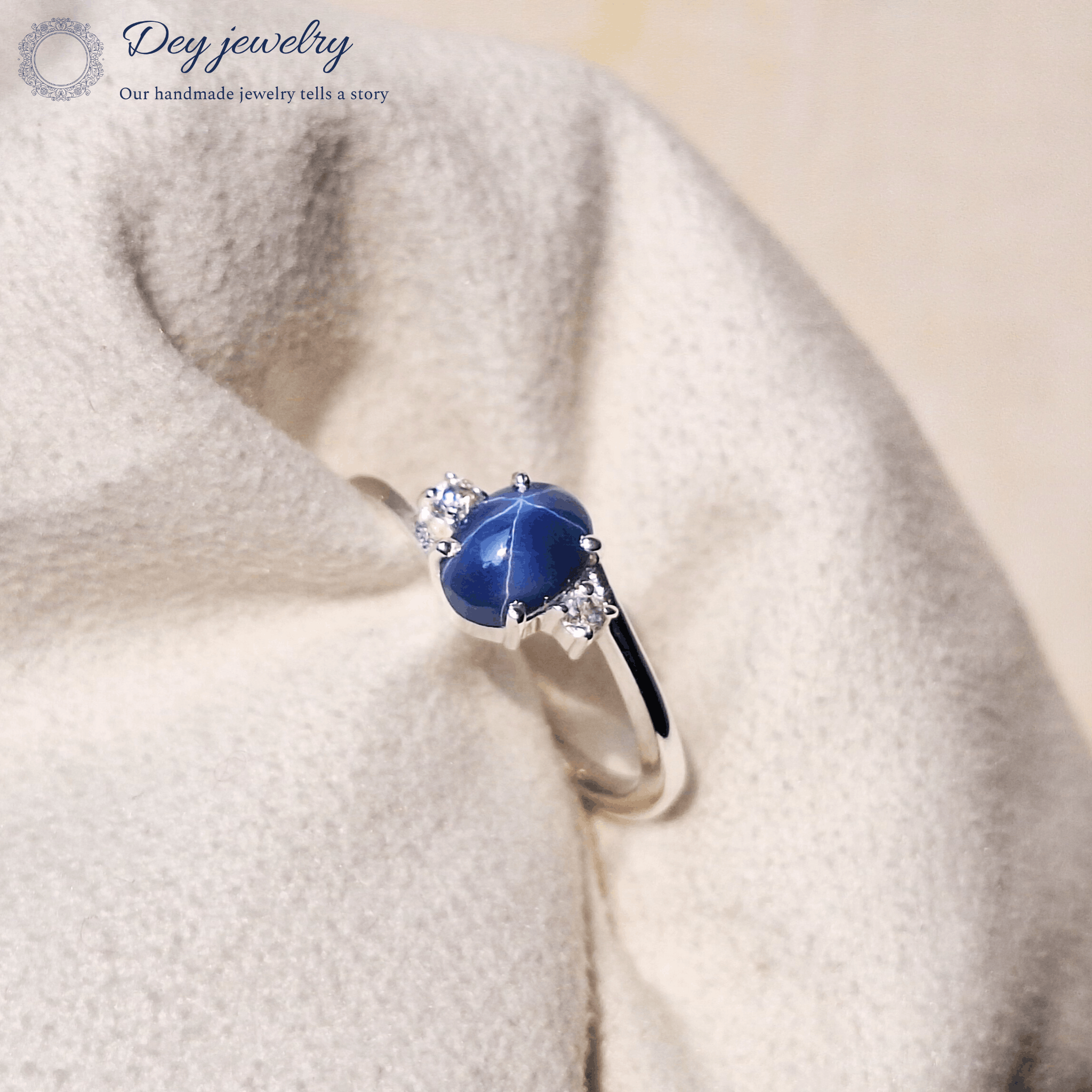 Other Blue Star Sapphire Gemstone Silver Engagement Ring for Gift Size ONE SIZE - 3 Thumbnail