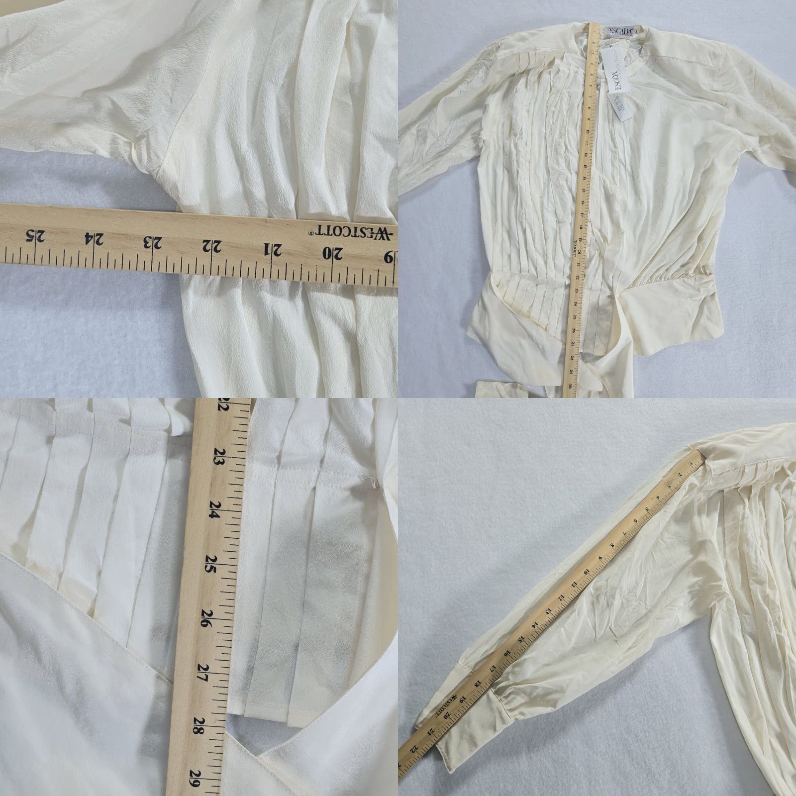 Escada VINTAGE Escada Silk Blouse Long Sleeve Ivory Pleated NWT Shoulder Pad Size 38 Women's Blouse Size XS / US 0-2 / IT 36-38 - 10 Thumbnail