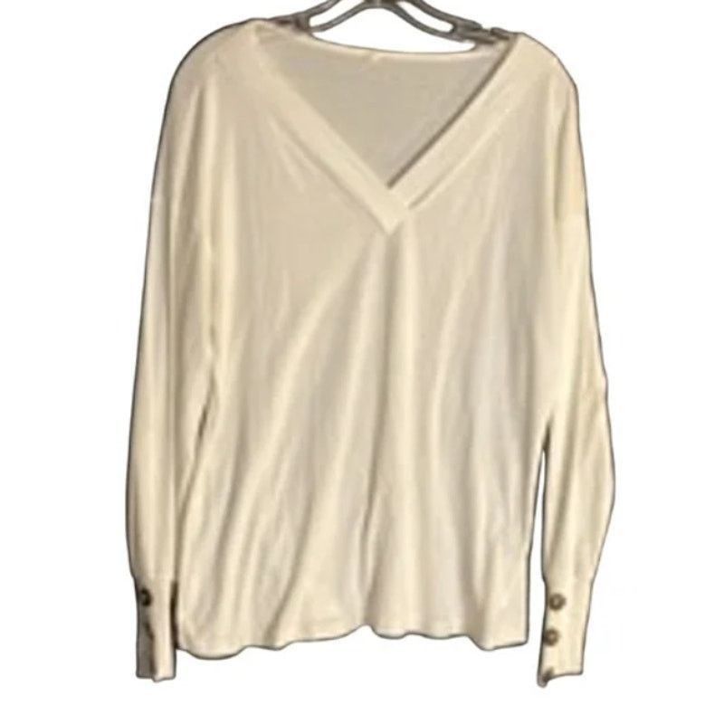 Other Minimalist White Long Sleeve V-Neck Blouse Button Cuffs S Size S / US 4 / IT 40 - 2 Thumbnail