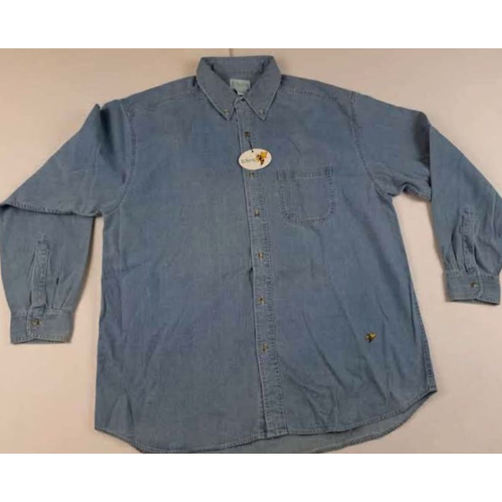 Vintage NWT B-Sting Denim Blue Button-Up Long Sleeve Shirt XXL Men Regular Size 2XL Solid Blue Jeans not included Size US XXL / EU 58 / 5 - 2 Thumbnail