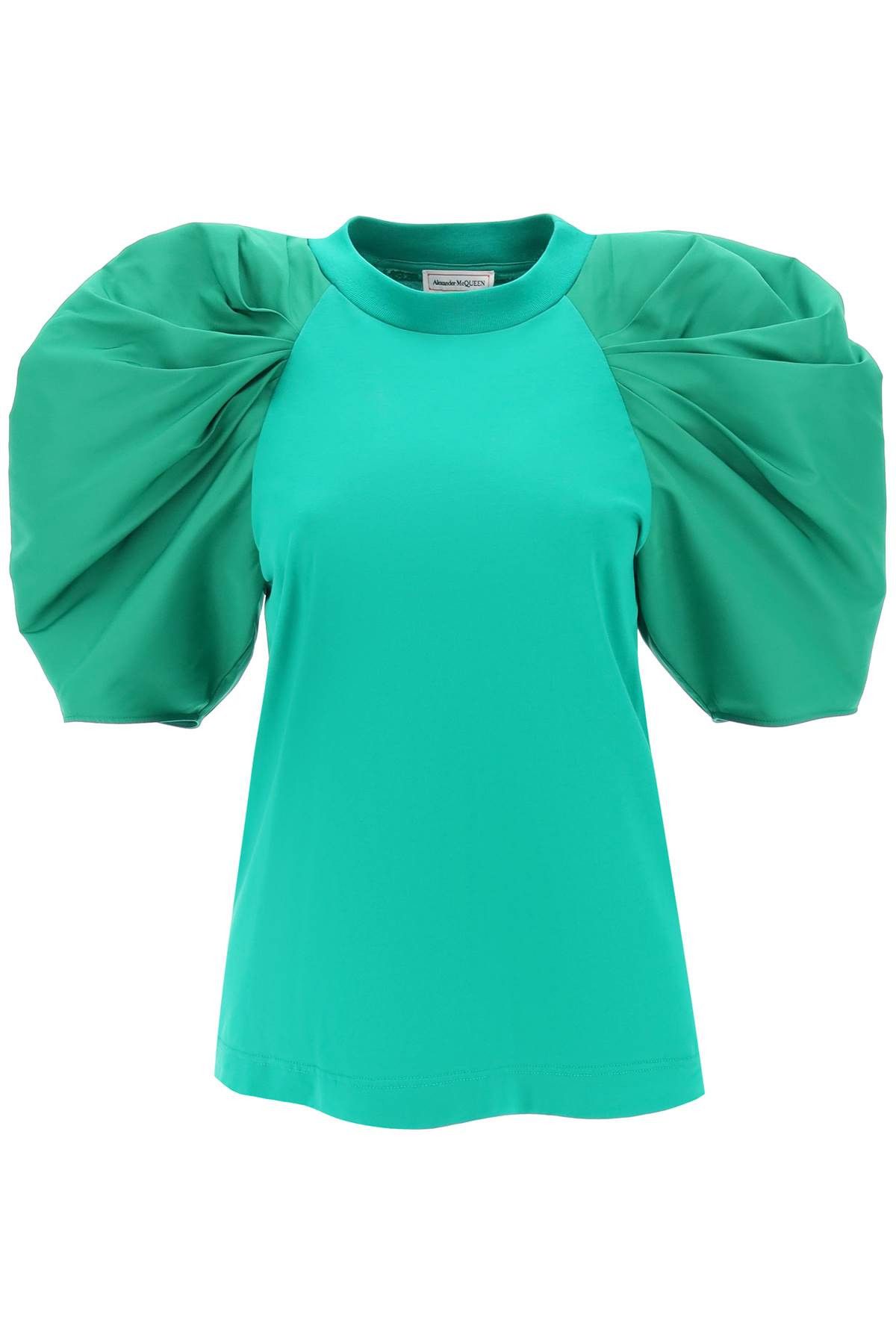 ALEXANDER MCQUEEN T-Shirt With Ruched Balloon Sleeves In Poly Faille