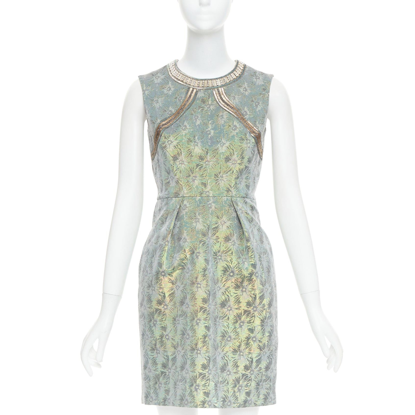 Matthew Williamson MATTHEW WILLIAMSON green iridescent gold bullet bead sheath dress UK8 S Size S / US 4 / IT 40 - 1 Thumbnail