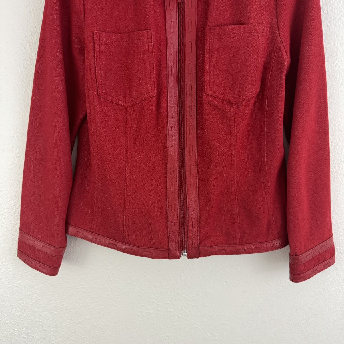 Vintage REVUE Vintage 90s Red Cotton Leather Trim Biker Moto Jacket Size S / US 4 / IT 40 - 5 Thumbnail