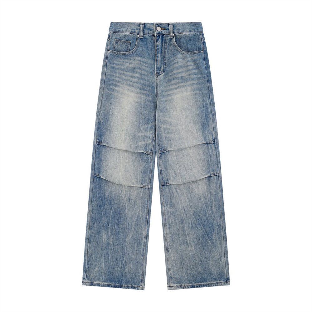 Japanese Brand × Jean Street punk pleated casual washed distressed straight jeans Size US 32 / EU 48 - 1 Thumbnail