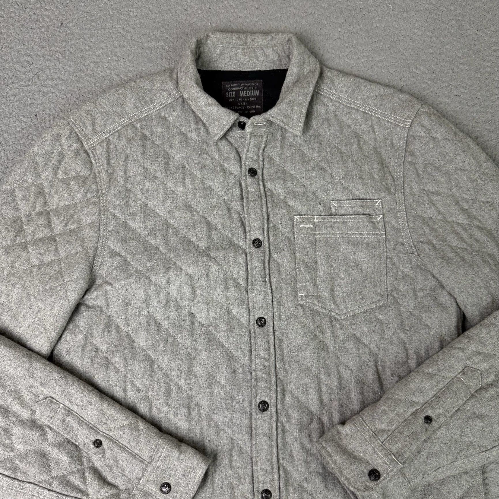 Allsaints AllSaints Jacket Unisex Adults M Grey Wool Quilted Lining Cotton Spitalfield Randal Zip Button Size US M / EU 48-50 / 2 - 2 Thumbnail