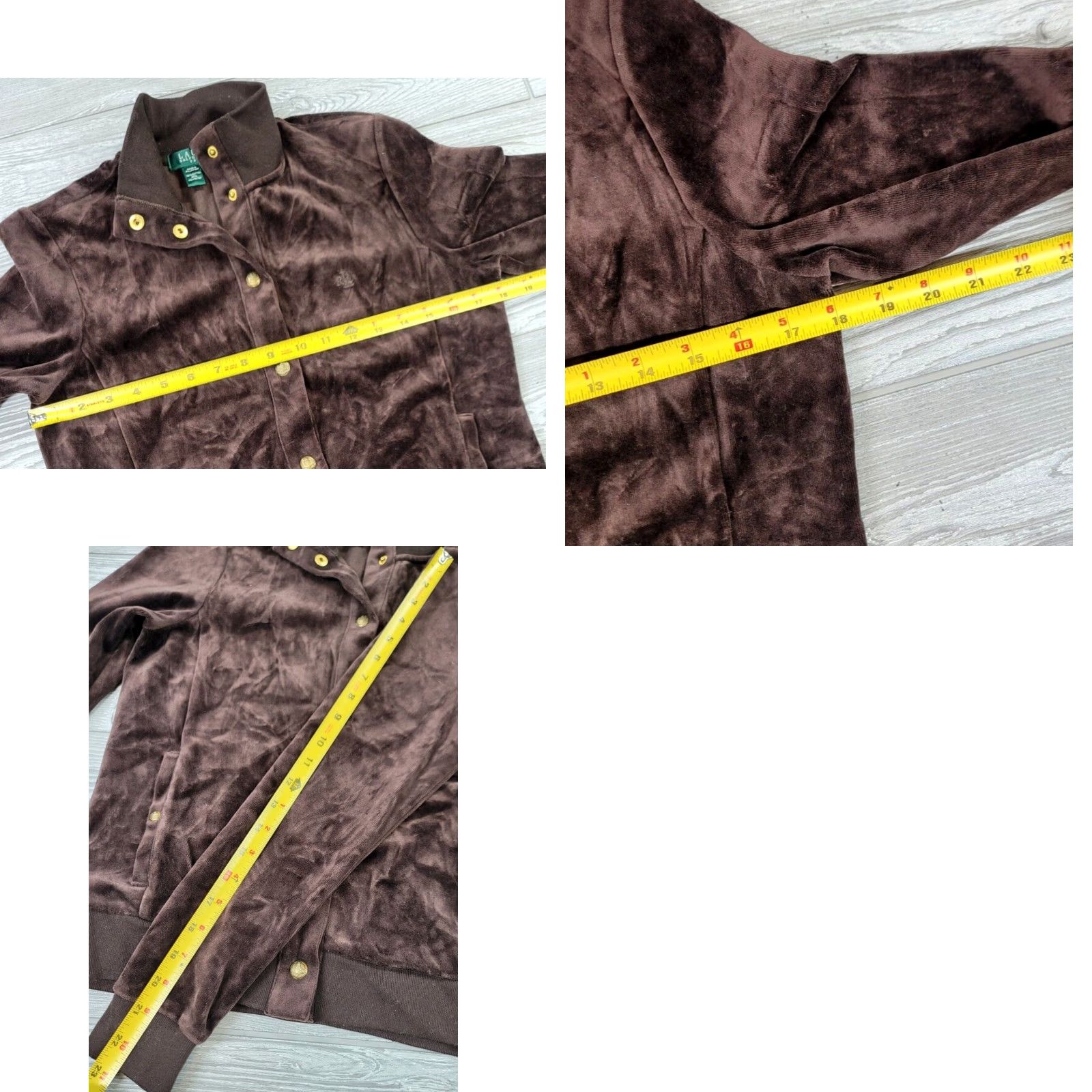 Ralph Lauren VINTAGE Lauren Ralph Lauren P/S Velour Track Jacket Brown Gold Snaps Button Mock Neck Size S / US 4 / IT 40 - 9 Thumbnail
