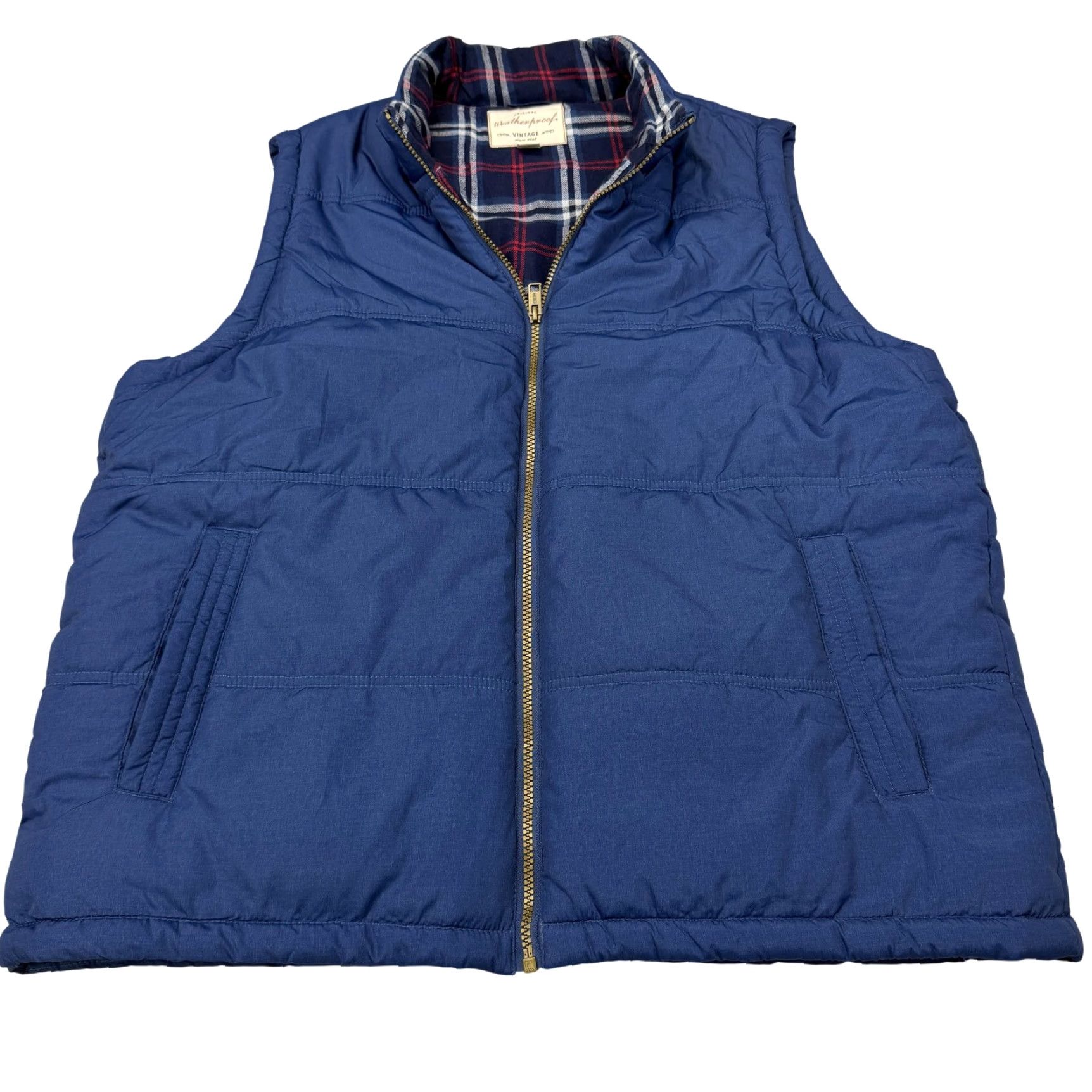 Weatherproof VINTAGE Weatherproof Mens XL Blue Puffer Quilted Vest Zip Lined Collared Stand-Up Pocketed Denim? Size US XL / EU 56 / 4 - 2 Thumbnail
