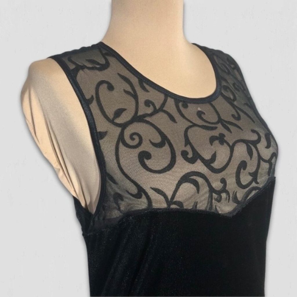Vintage All That Jazz Maxi Dress Sheer Velvet Fabric Black W Large Size L / US 10 / IT 46 - 4 Thumbnail
