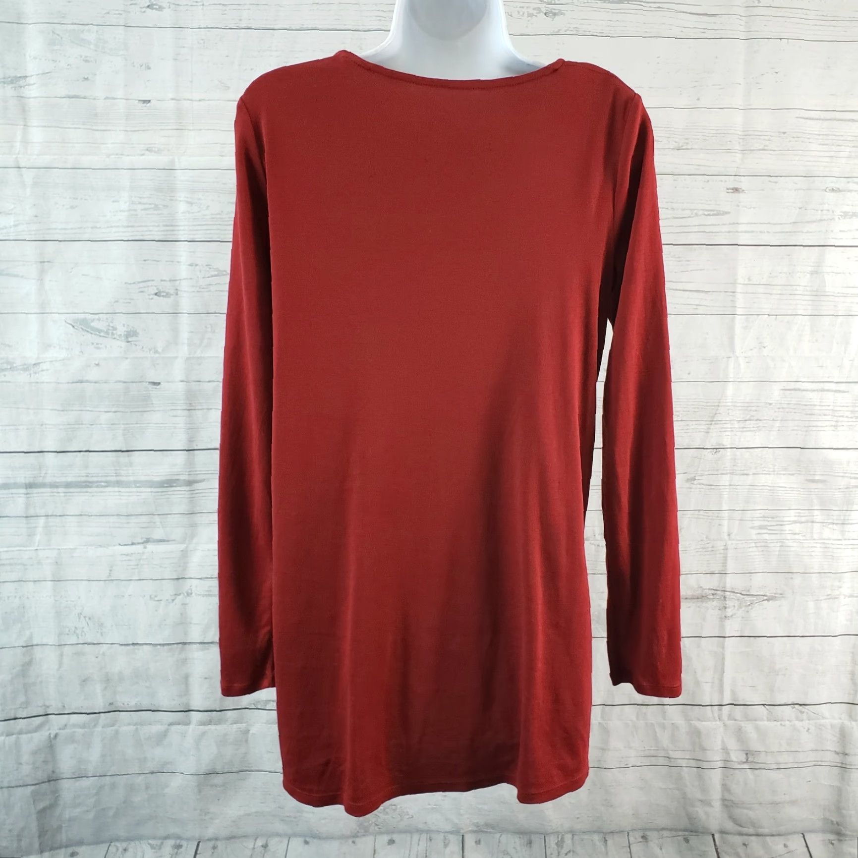 J. Jill J Jill Womens Lace Shoulder Tunic S Red Cotton Long Sleeve Solid Pima Tunic Shirt Womens Size S / US 4 / IT 40 - 4 Thumbnail