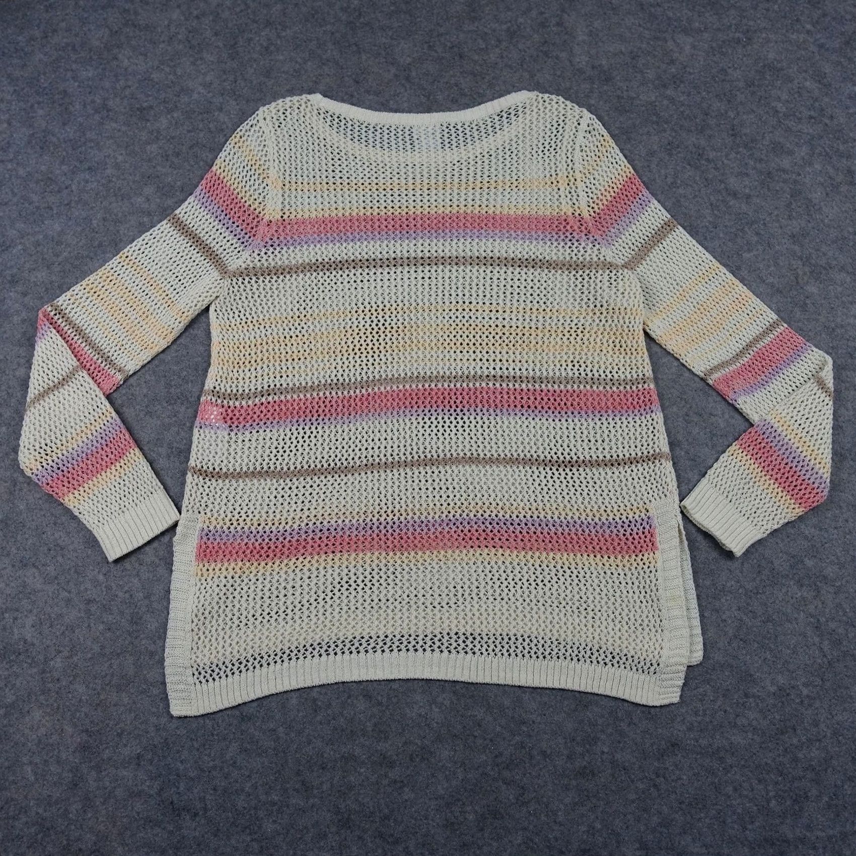 Vintage Chicos Sweater Womens M White Open Knit Stripe Crewneck Pullover Casual Knit Size M / US 6-8 / IT 42-44 - 5 Thumbnail