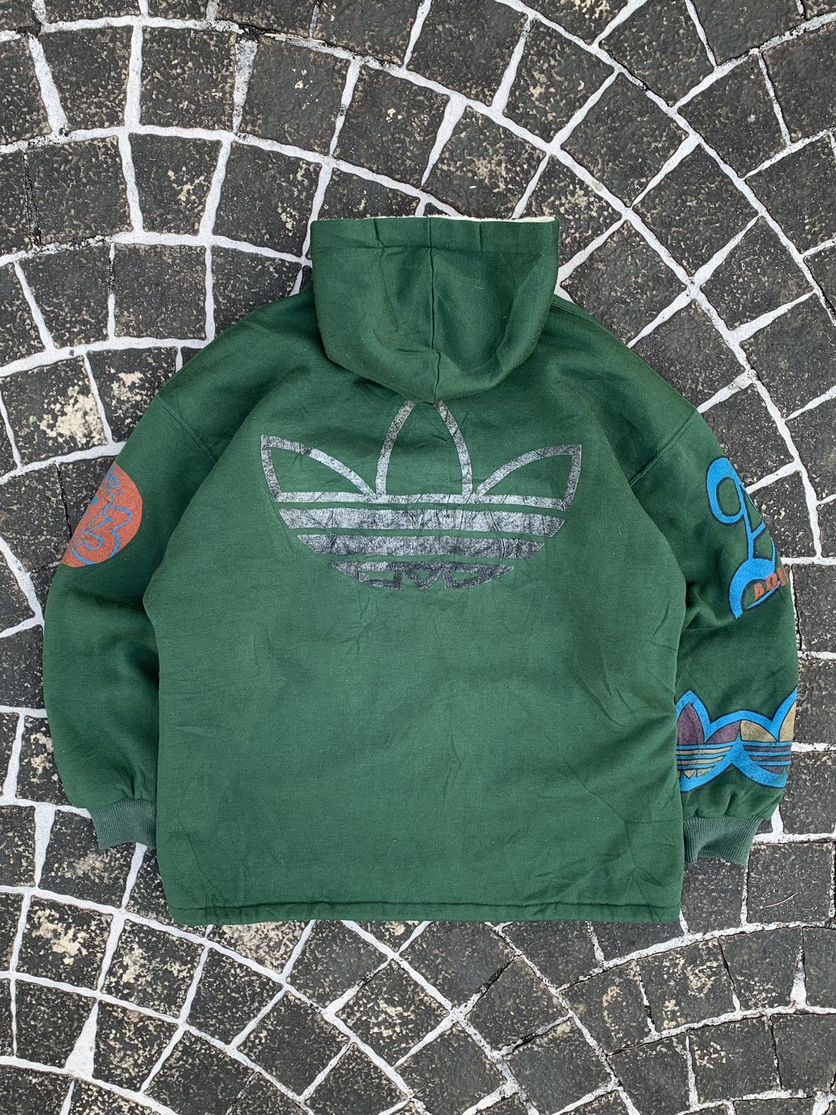Adidas Vintage 90s Adidas Trefoil Fleece Lined Hoodie Jacket Size US L / EU 52-54 / 3 - 3 Thumbnail