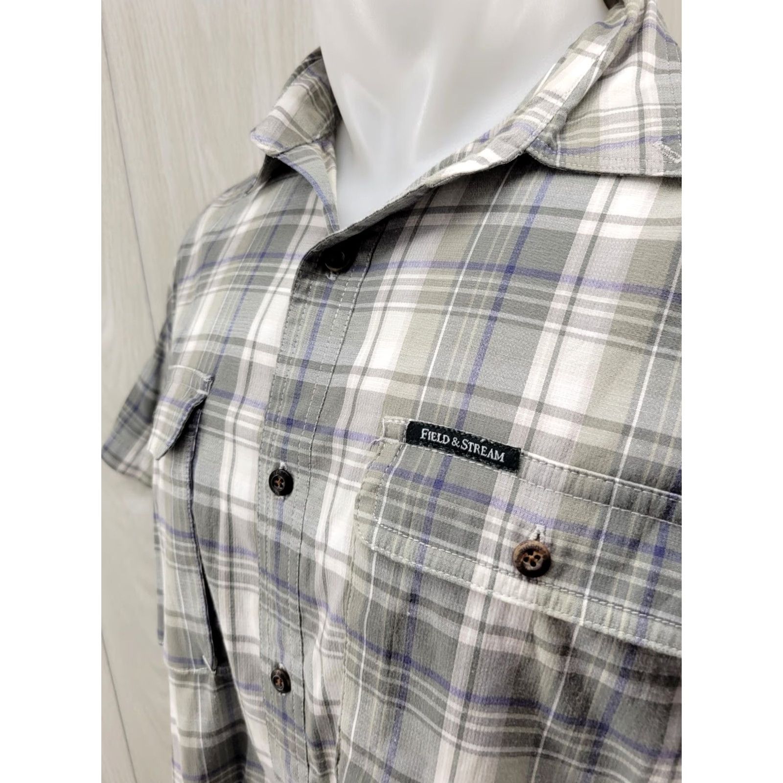 Vintage Field & Stream Shirt Mens Large Green Plaid Cotton Blend Button Up Adult Long Back Measurements 31" Short Sleeve Casual Travel Mens Size US L / EU 52-54 / 3 - 3 Thumbnail