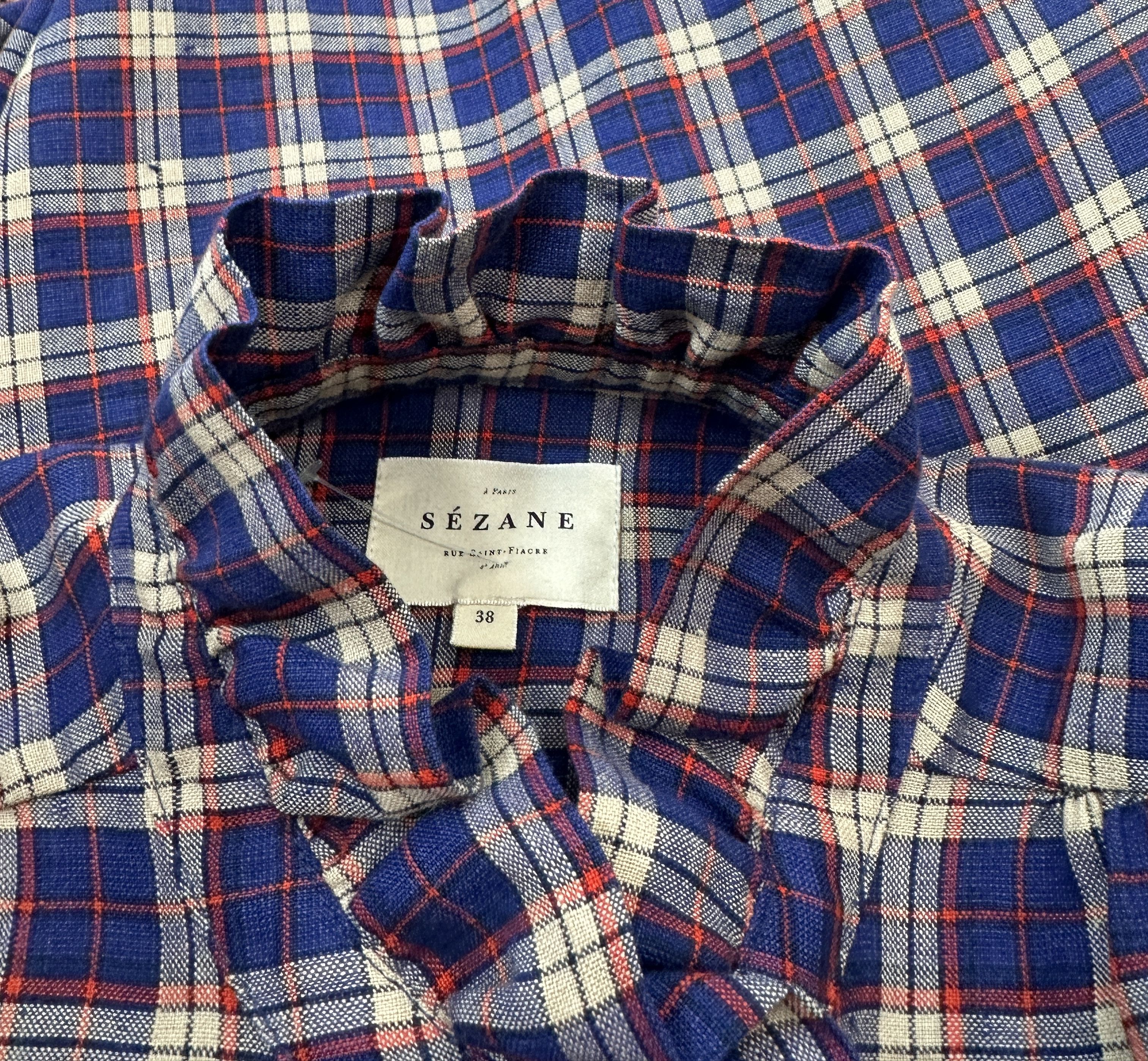 Sezane Linen Tartan Blue Shirt Size S / US 4 / IT 40 - 8 Thumbnail