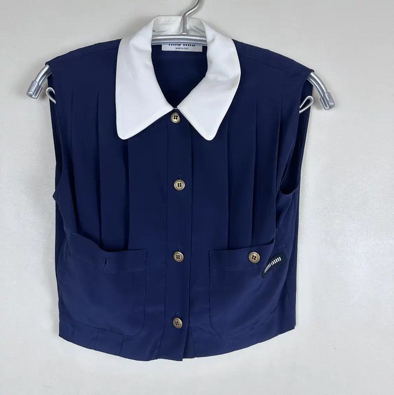 Miu Miu Miu Miu Navy Silk Women's T-Shirt Size S 0089 Size XS / US 0-2 / IT 36-38 - 1 Thumbnail