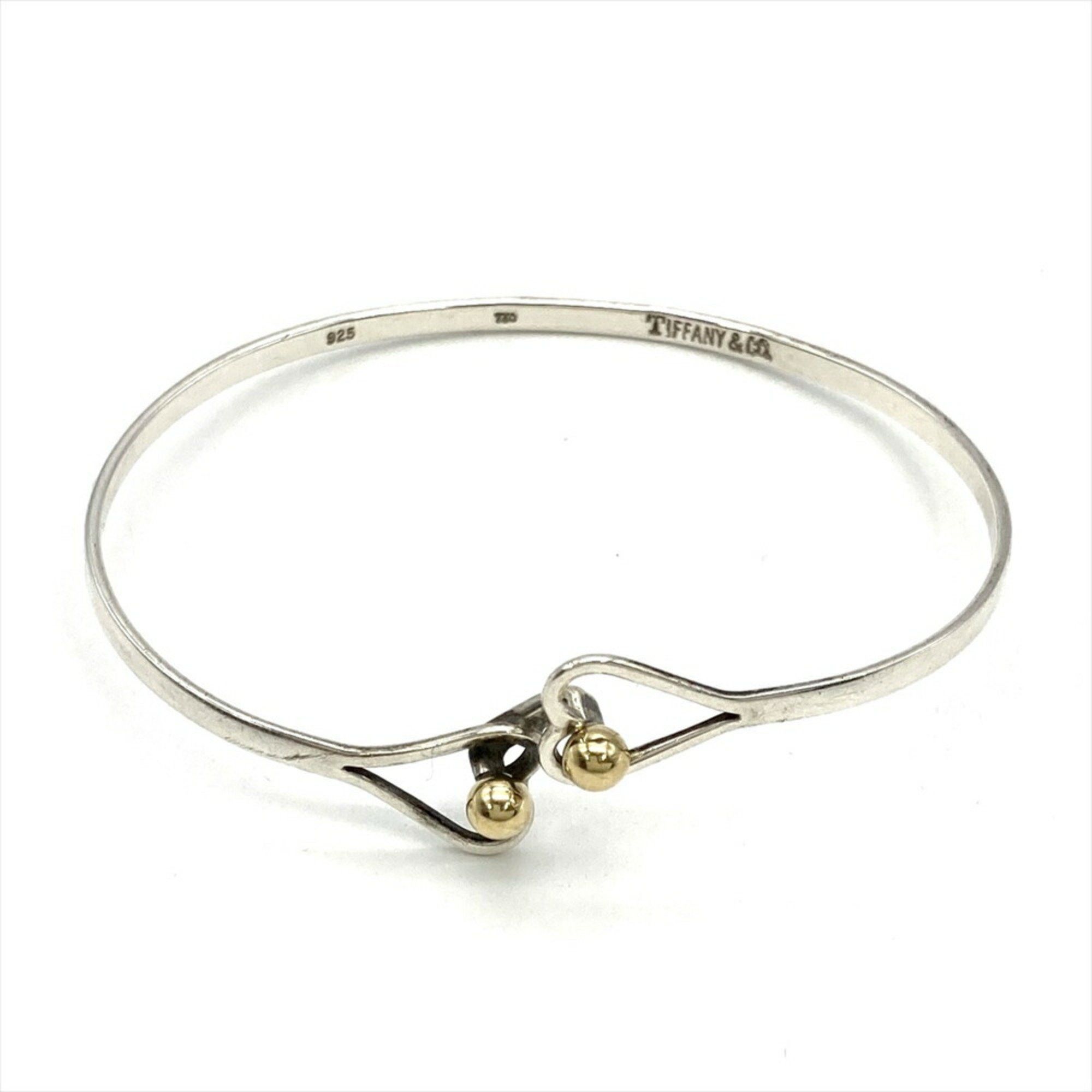 Tiffany Double Heart Hook Bangle Cuff SV925 Silver K18