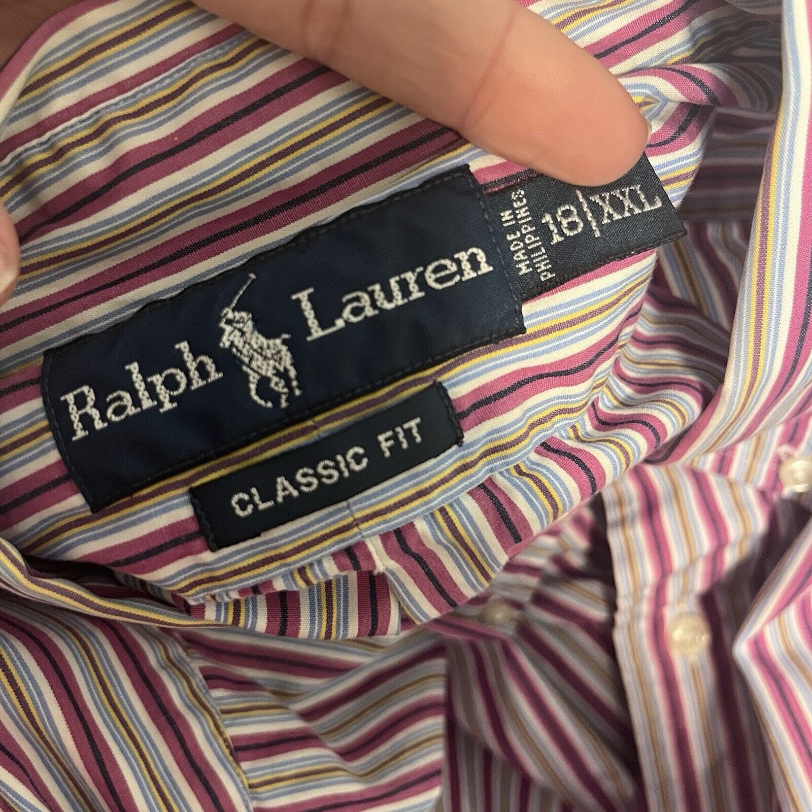 Ralph Lauren Classic Fit 100% Cotton Oxford Purple Striped Preppy Size US XXL / EU 58 / 5 - 7 Thumbnail