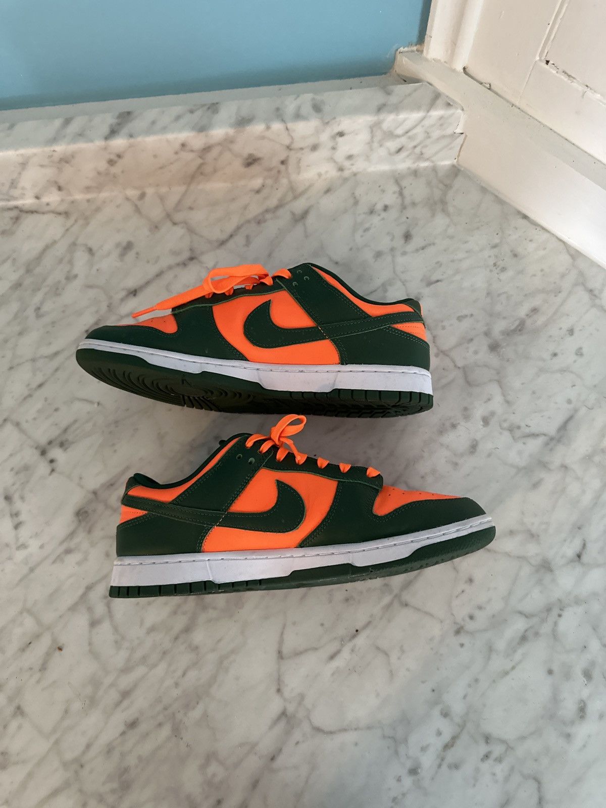 image of Nike Dunk Low “Miami Hurricanes” Shoes in Green/Orange, Men's (Size 10)