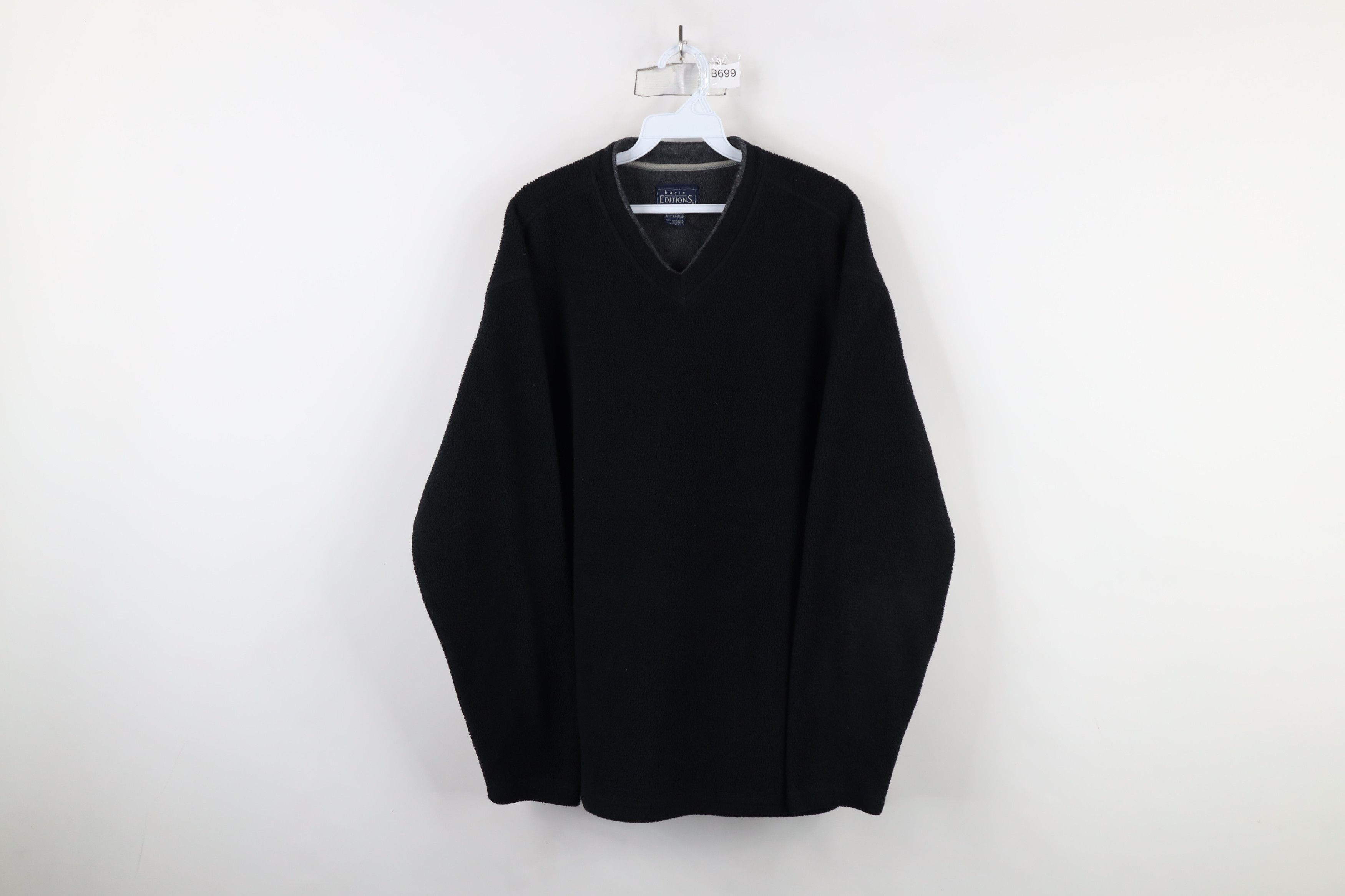 Vintage Vintage 90s Streetwear Blank Fleece V-Neck Sweater Black Size US XL / EU 56 / 4 - 1 Thumbnail