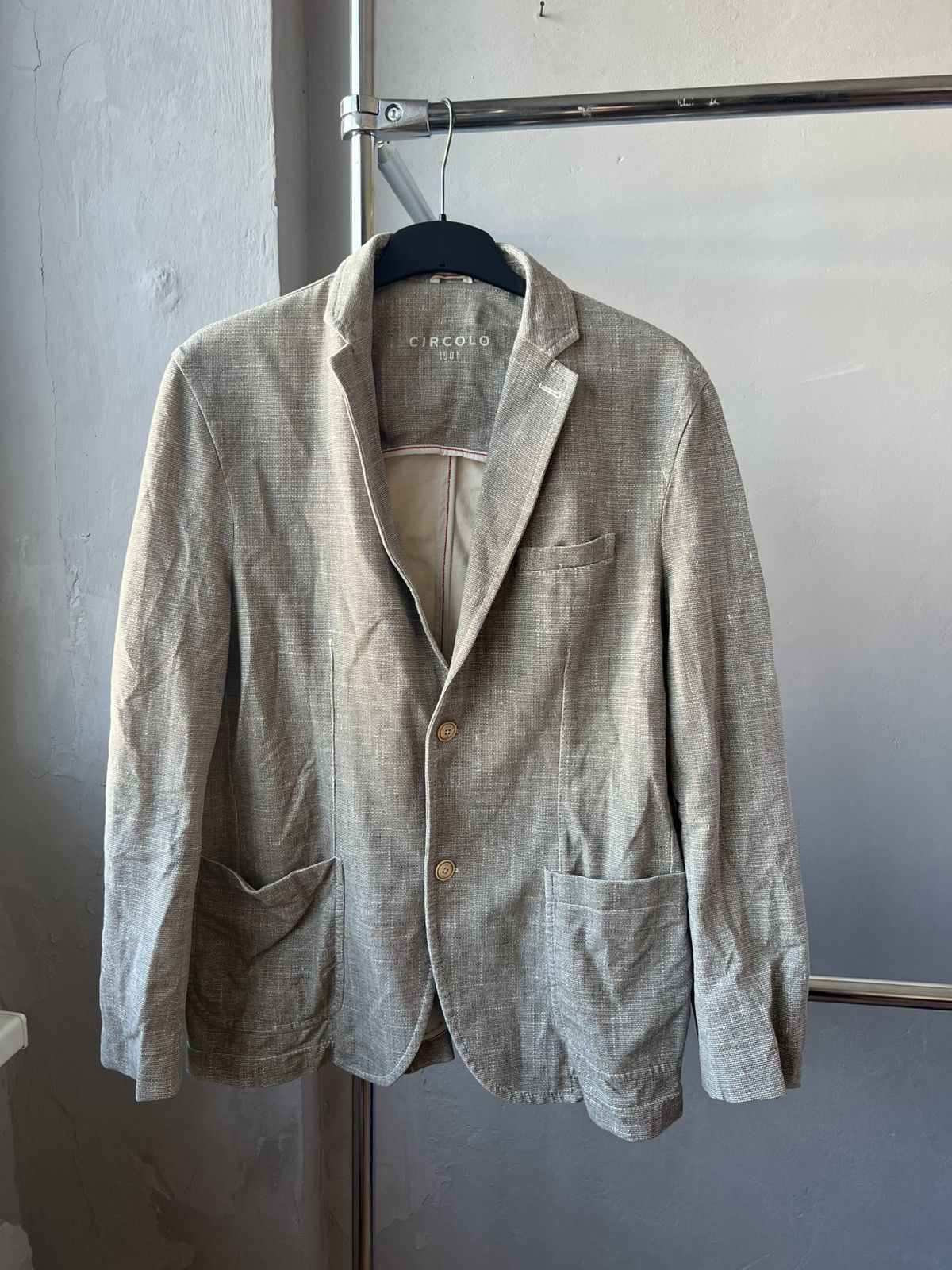 Circolo 1901 CIRCOLO 1901 STRETCH MENS GRAY BEIGE SOLID BLAZER JACKET 56 Size 54L - 3 Thumbnail