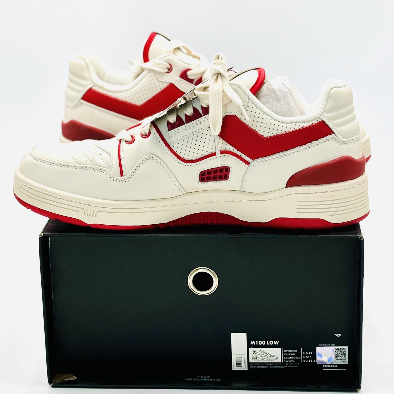 PONY PONY Low Genuine Leather Premium Lace Up Off White / Red Size US 12 / EU 45 - 4 Thumbnail