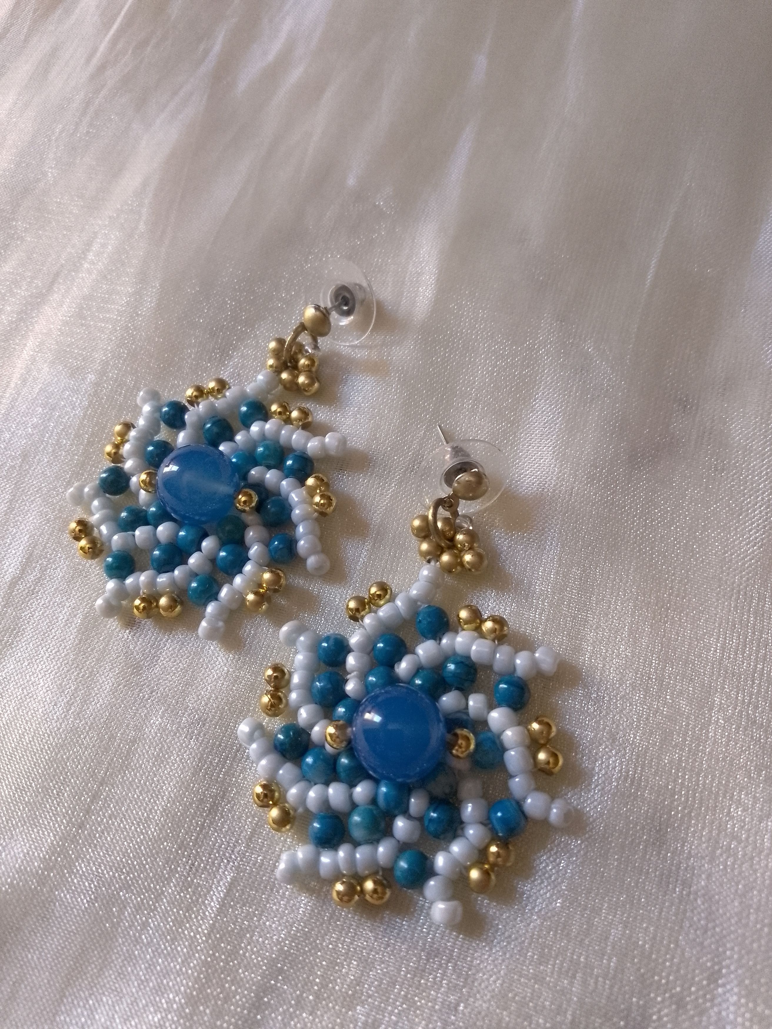 Handmade Blue Earrings Agate gemstones. Spiral shape Size ONE SIZE - 5 Thumbnail