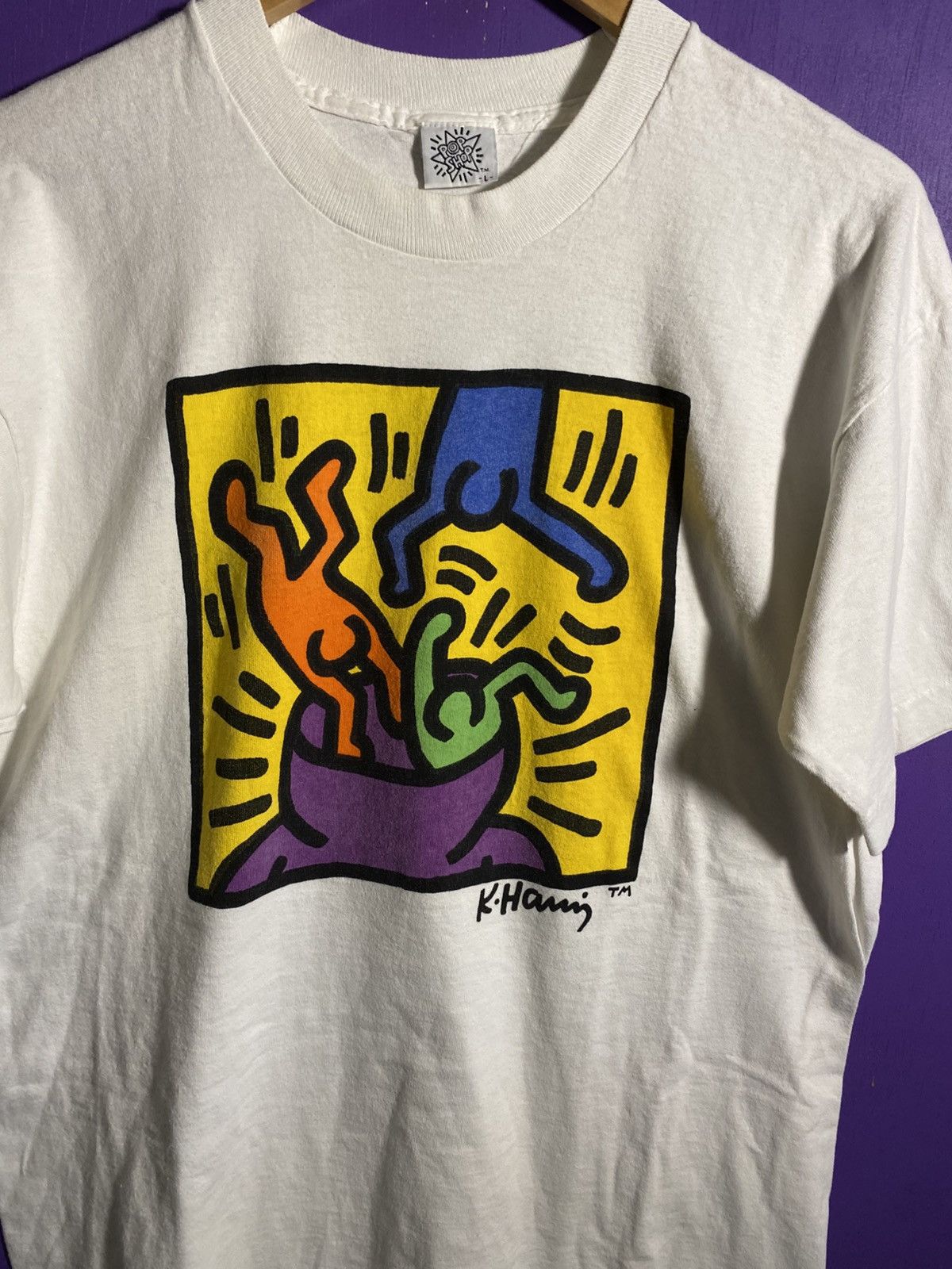 Keith Haring Vintage 80s Keith Haring falling in the cup art tee Size US L / EU 52-54 / 3 - 3 Thumbnail