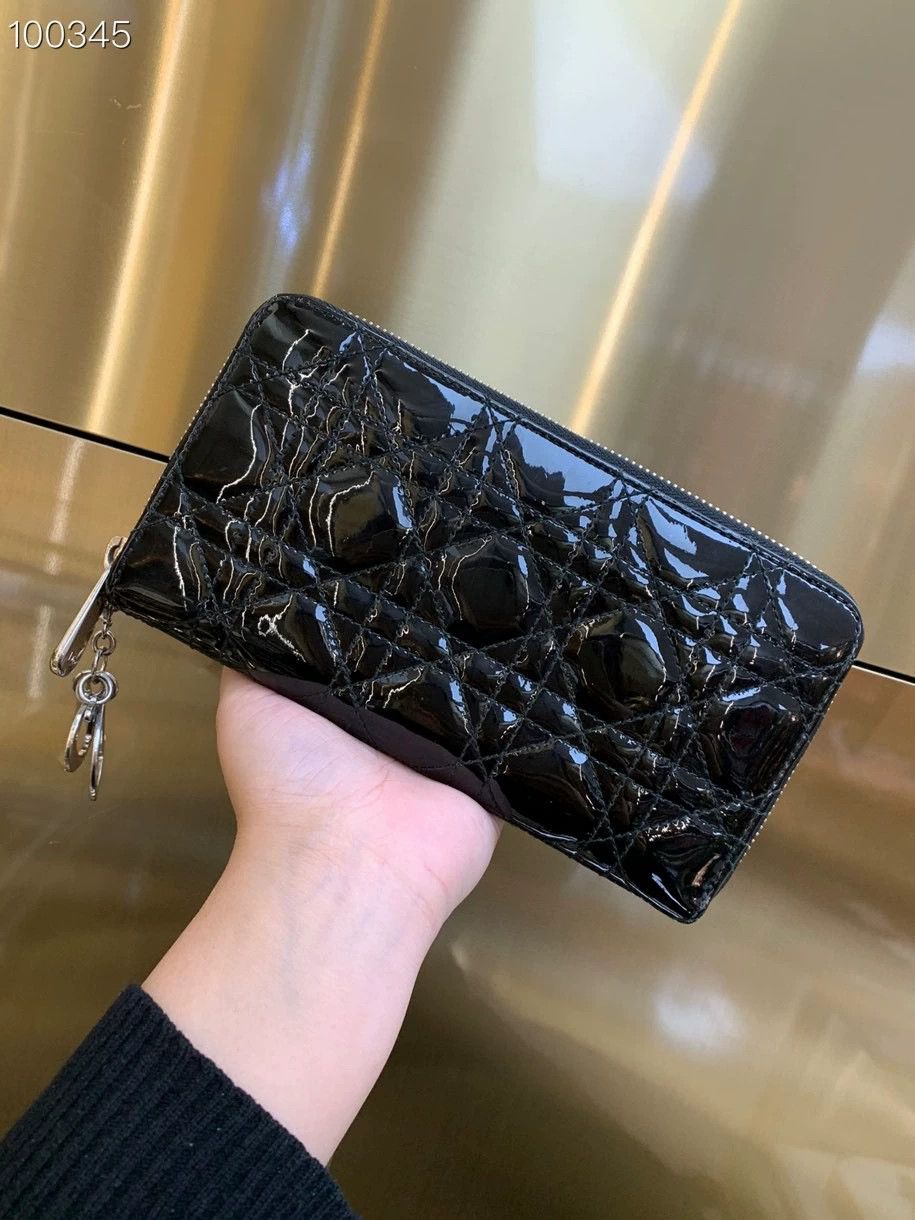 Dior Dior Patent Leather Black Gold Wallet Size ONE SIZE - 1 Thumbnail