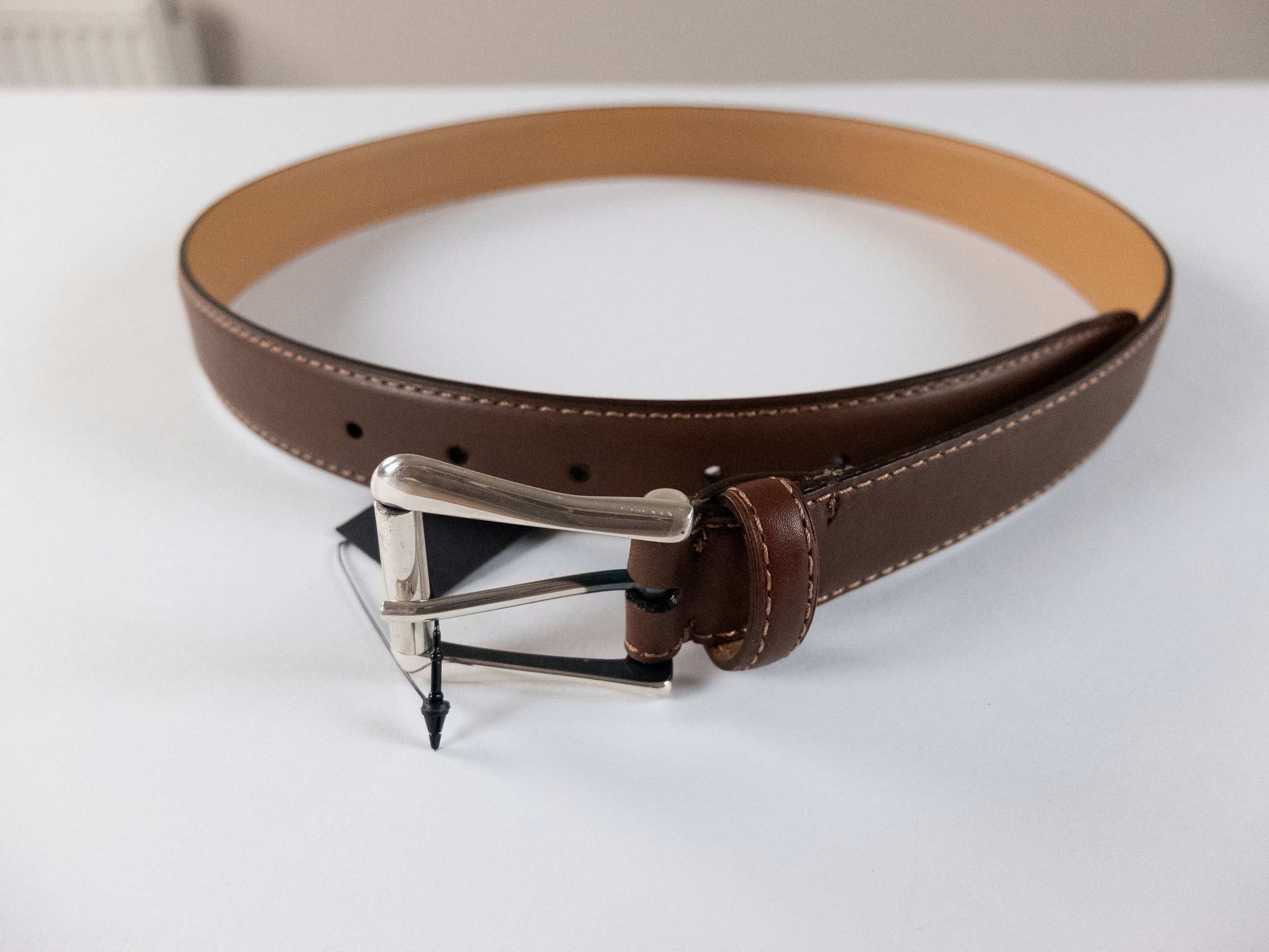Berluti BERLUTI brown contrast stitch classic leather belt 80 Size 32 - 1 Thumbnail