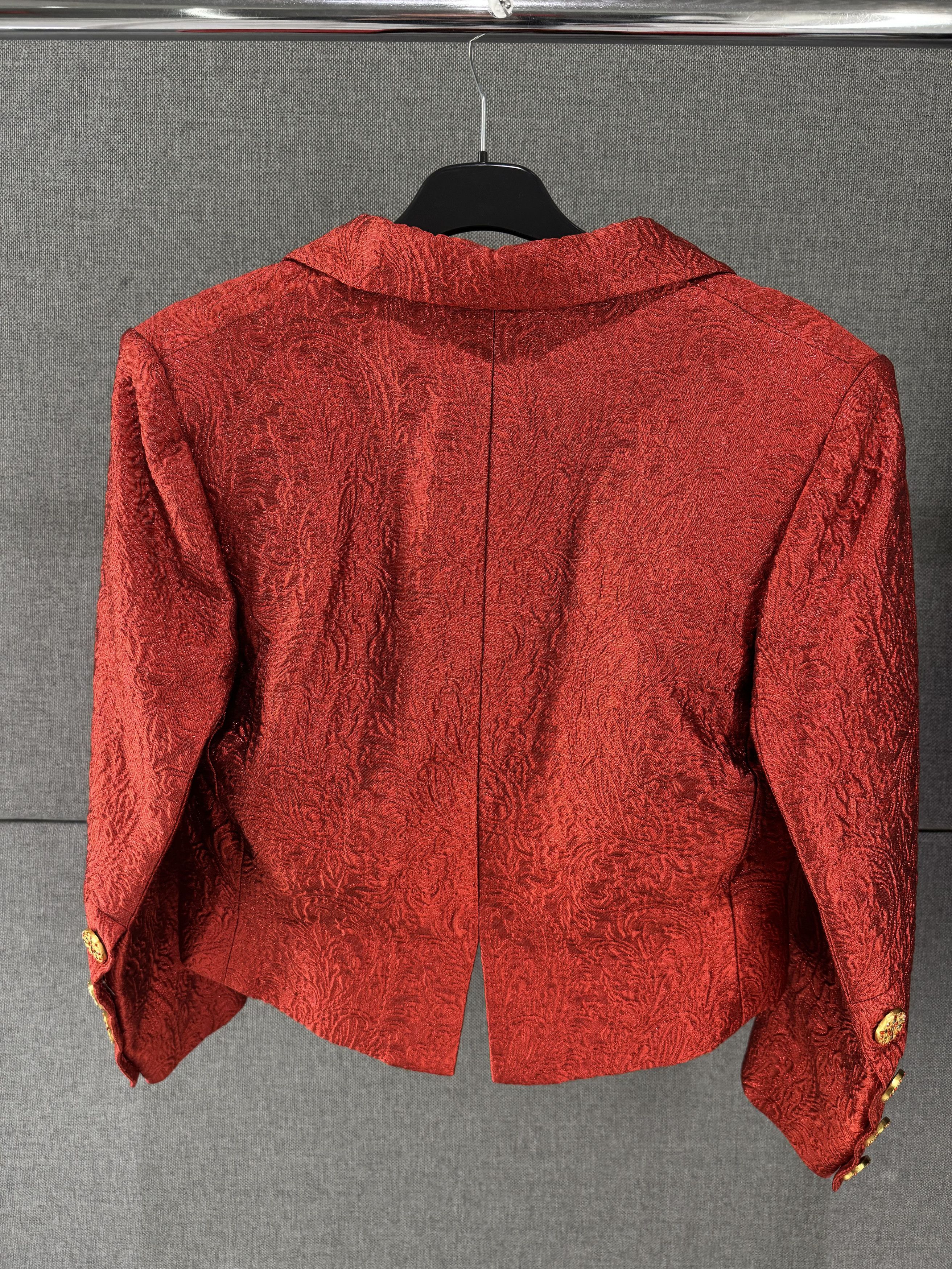 Yves Saint Laurent Yves Saint Laurent Rive Gauche Red Brocade Jacket Size XL / US 12-14 / IT 48-50 - 8 Thumbnail
