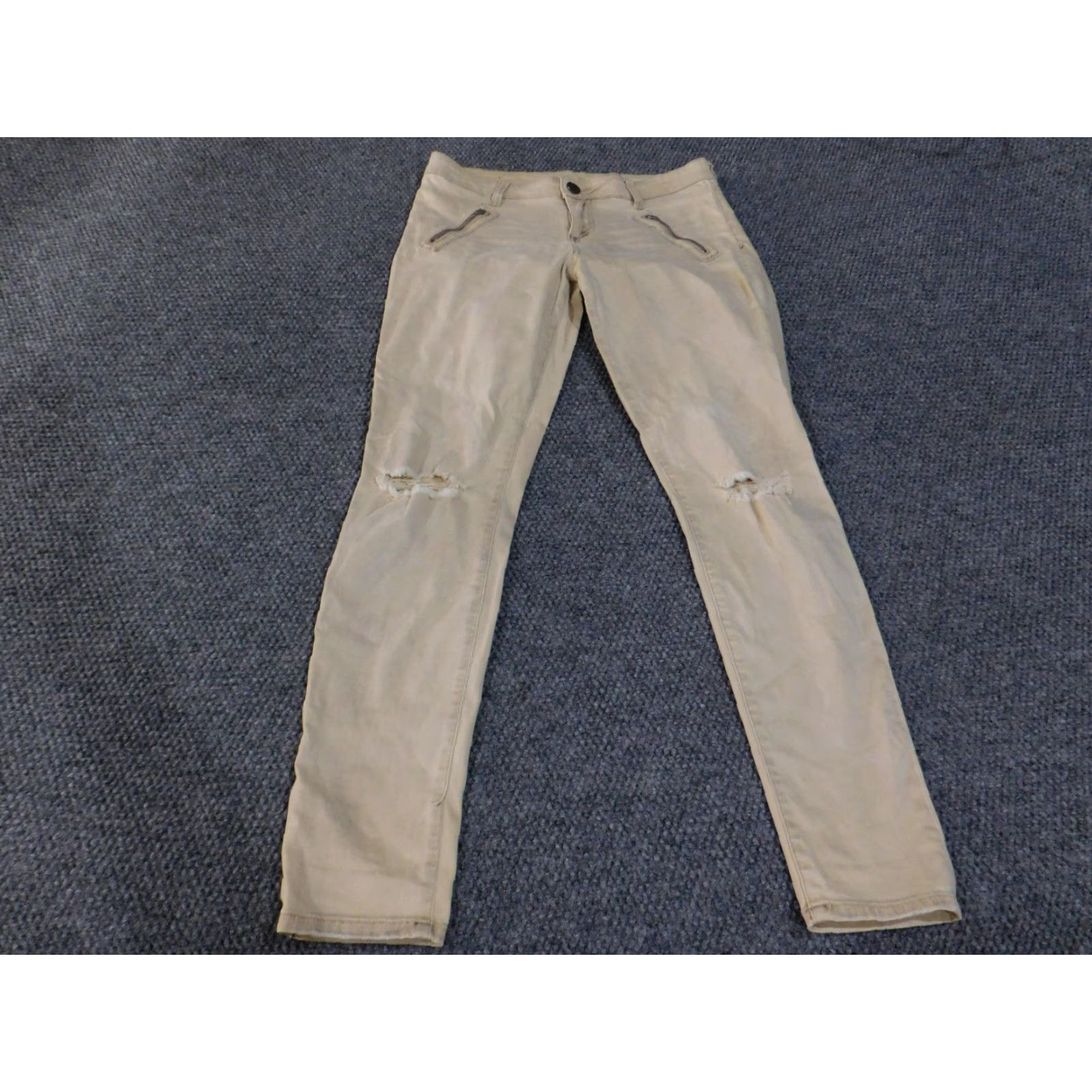 Vintage KUT from The Kloth Jeans Womens 8 Beige Skinny Distressed Zipper Pockets Pants Size 30" / US 8 / IT 44 - 2 Thumbnail