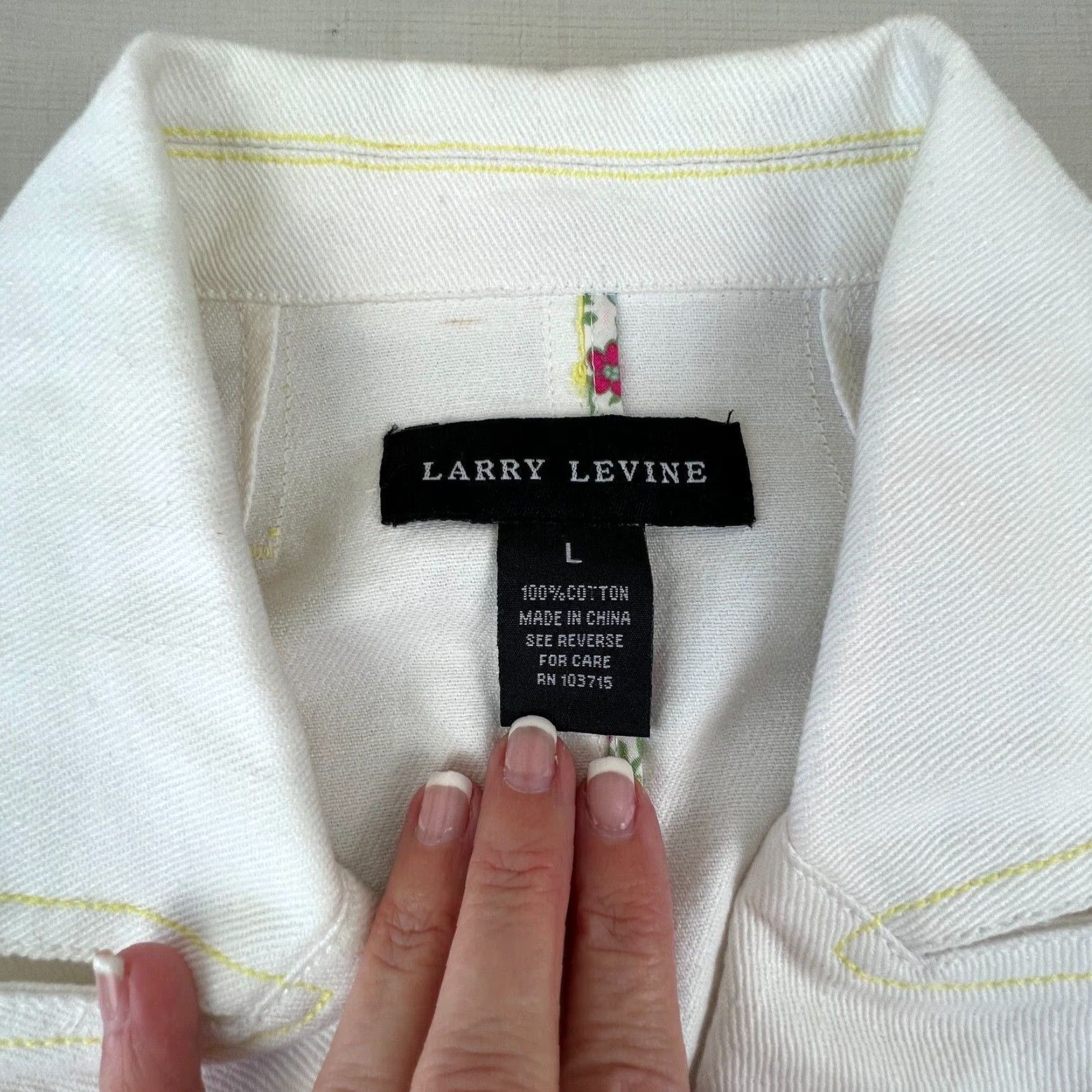 Vintage Luxurious Embellished White Cotton Button Front Large Women's Jacket by Larry Levine Size L / US 10 / IT 46 - 5 Thumbnail
